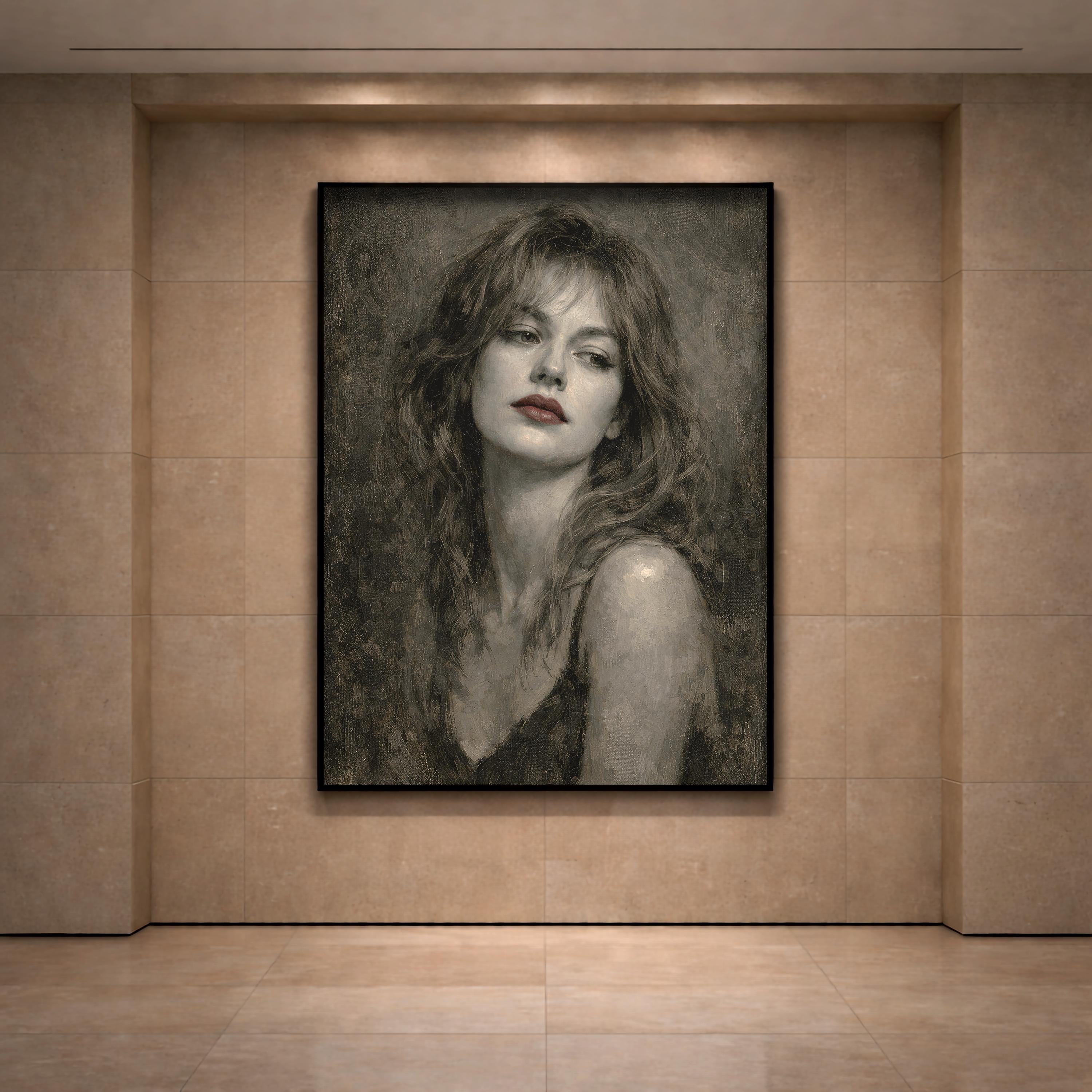 Noir Kadın Portresi Sanat Baskısı | Siyah Beyaz ve Kırmızı Vurgular