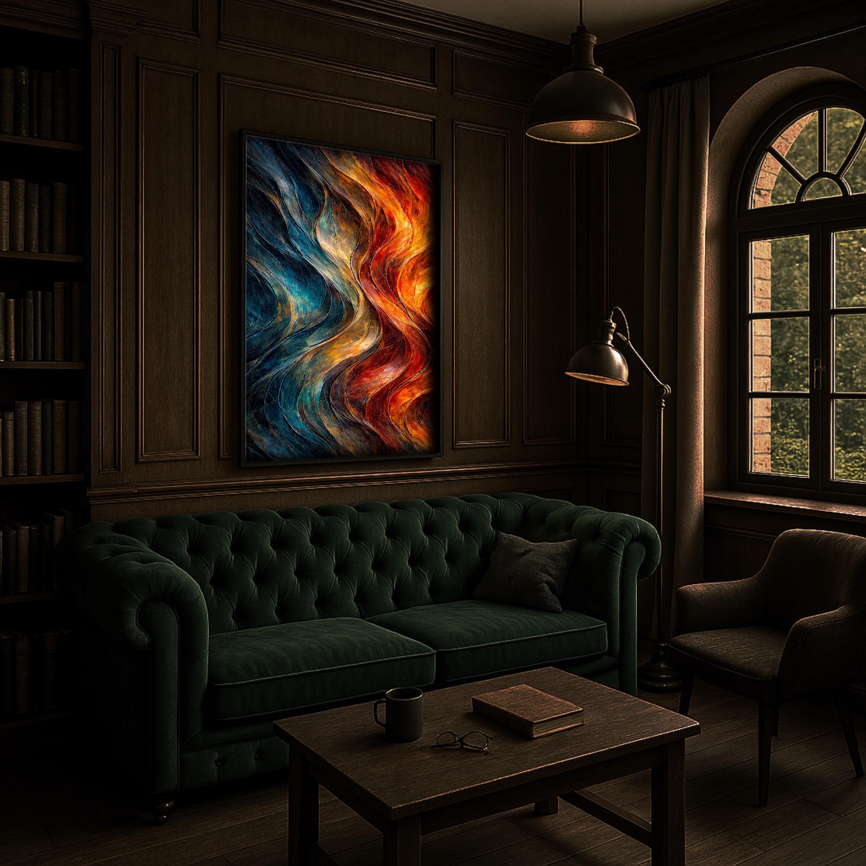 Modern Soyut Duvar Sanatı | Akıcı Dokulu Mavi ve Kırmızı Sanat Eseri