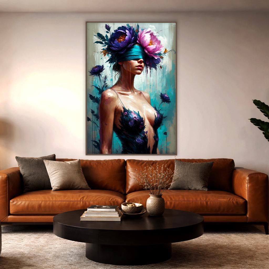 Çiçekli Soyut Kadın Duvar Sanatı | Modern Kadın Portresi Baskısı | Çağdaş Dikkat Çekici Dekorasyon