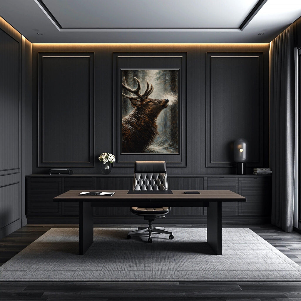 Görkemli Geyik Sanat Baskısı | Rustik Vahşi Yaşam Tablosu