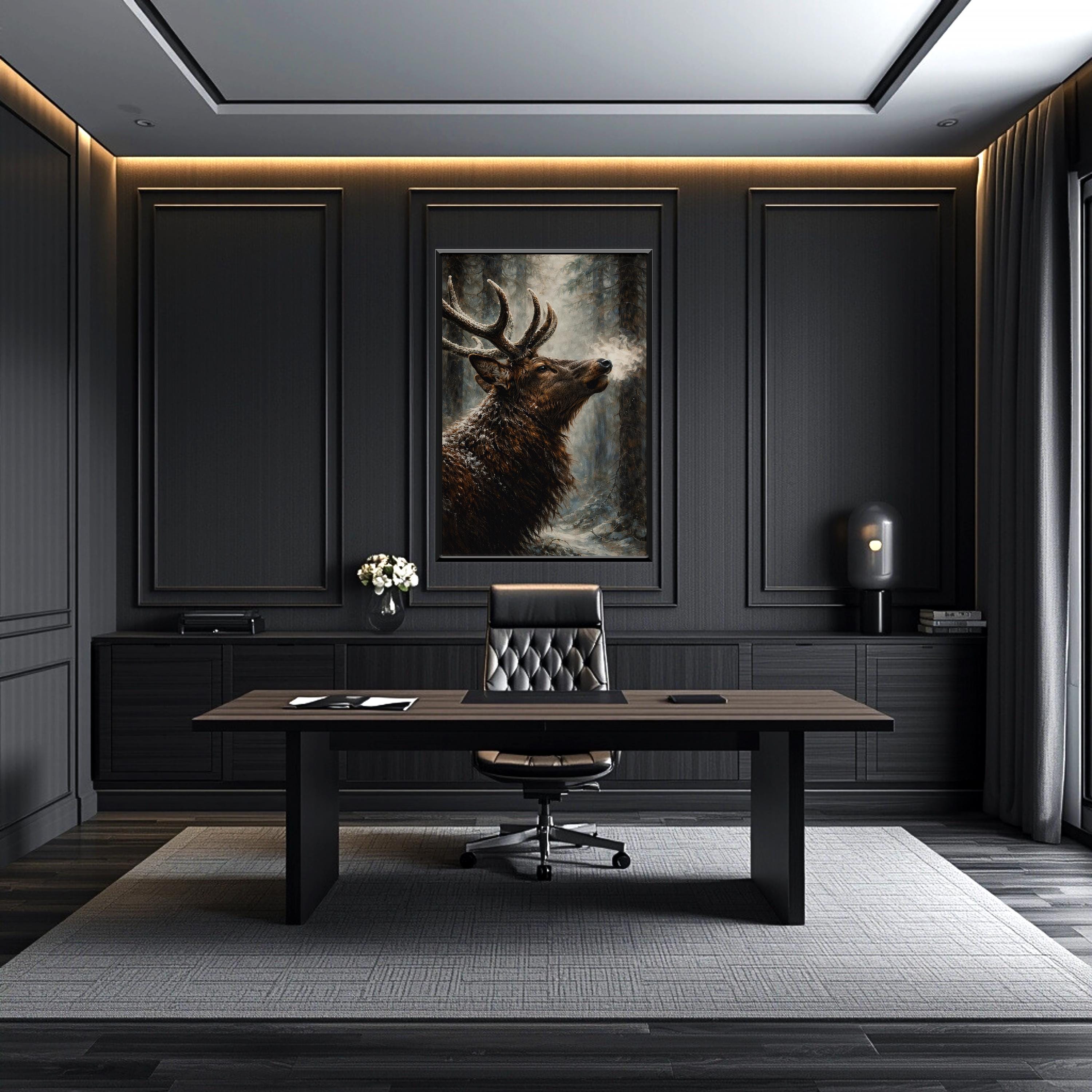 Görkemli Geyik Sanat Baskısı | Rustik Vahşi Yaşam Tablosu