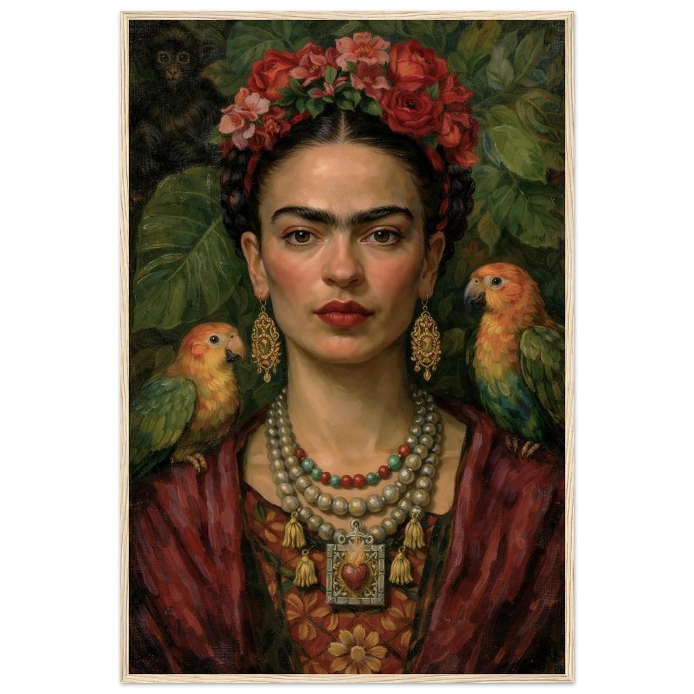 Frida Kahlo Portre Sanatı, Cesur Kadınsı Duvar Sanatı, Sanatsal Çiçekli Portre Baskısı