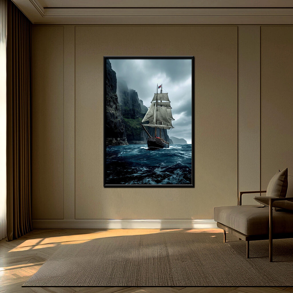 Ocean Journey Sailing Ship Wall Art | Nautical Sea Print, Adventure Maritime Poster