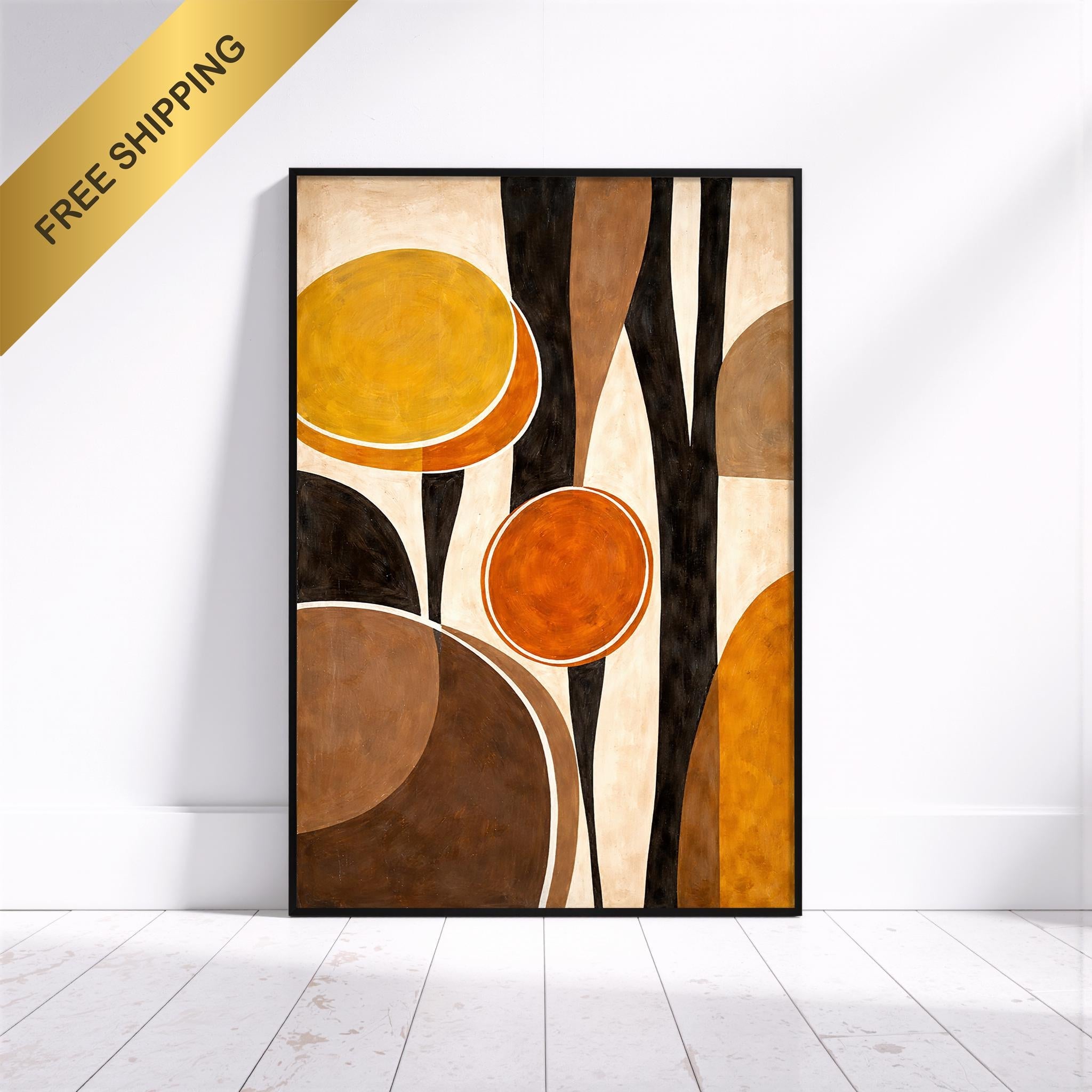 Soyut Toprak Tonları | Modern Sanat Çerçeveli Poster – Sıcak Tonlar ve Organik Şekiller