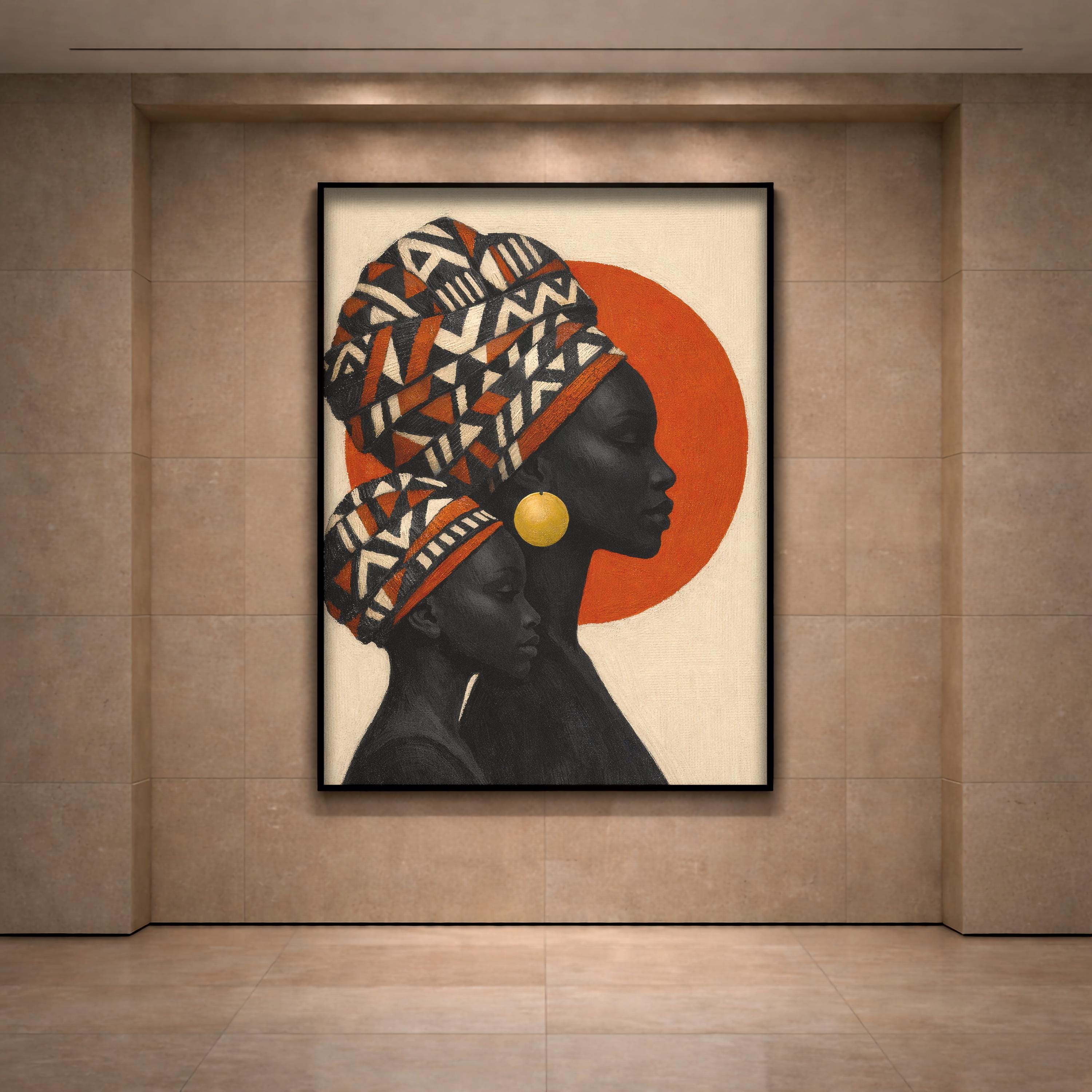 Afrika Anne ve Çocuk Duvar Sanatı, Kültürel Aile Silüeti Baskısı, Afrika Esintili Dekorasyon