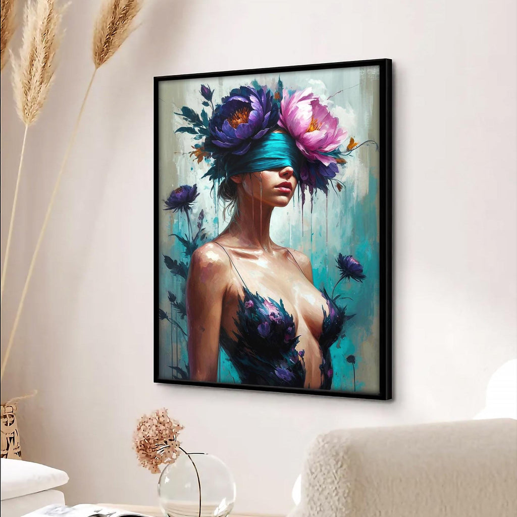 Çiçekli Soyut Kadın Duvar Sanatı | Modern Kadın Portresi Baskısı | Çağdaş Dikkat Çekici Dekorasyon