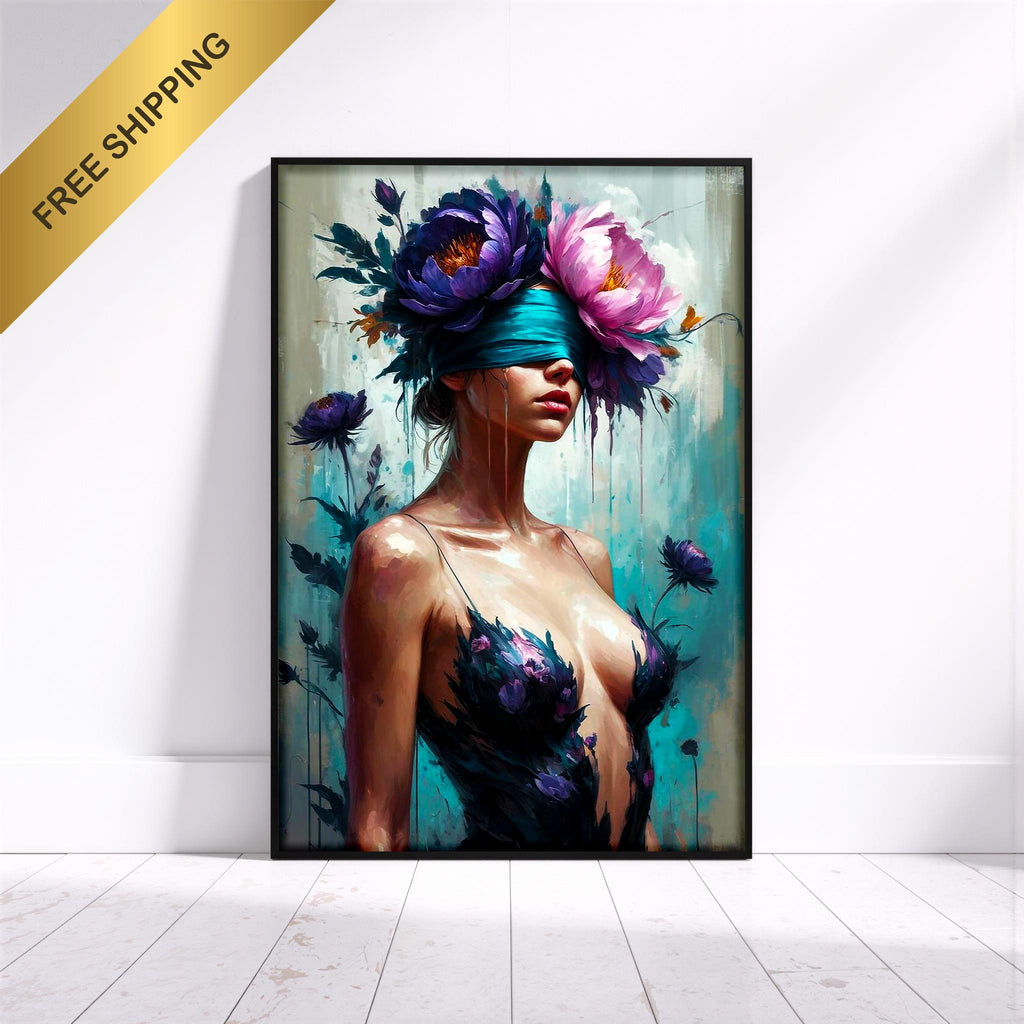 Çiçekli Soyut Kadın Duvar Sanatı | Modern Kadın Portresi Baskısı | Çağdaş Dikkat Çekici Dekorasyon