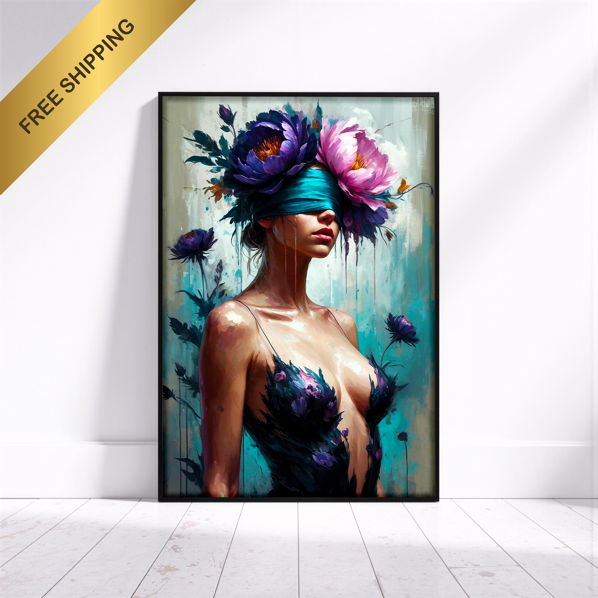 Çiçekli Soyut Kadın Duvar Sanatı | Modern Kadın Portresi Baskısı | Çağdaş Dikkat Çekici Dekorasyon