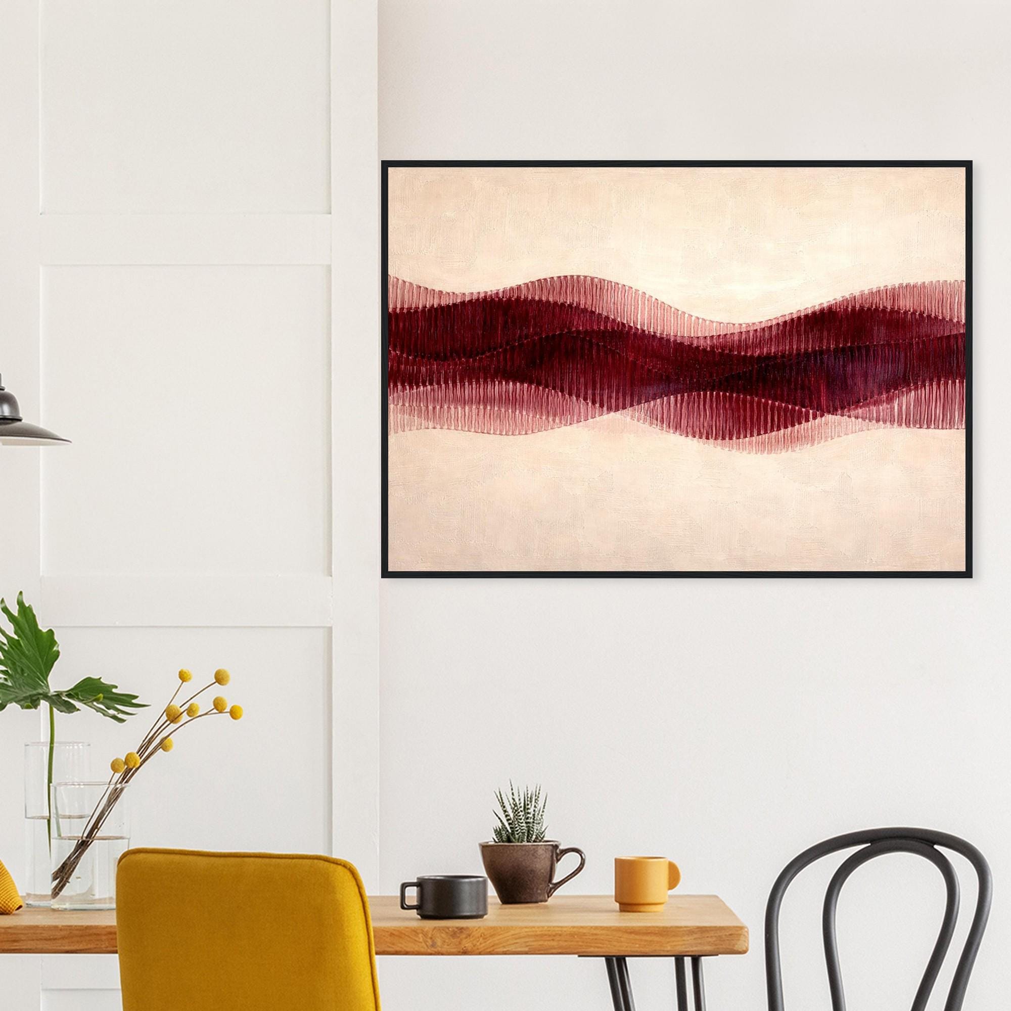 Modern Soyut Duvar Sanatı | Minimalist Bordo Yatay Sanat Eseri, Nötr Çağdaş Kanvas, Dikkat Çekici Ev Dekorasyonu