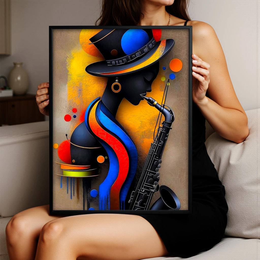 Caz Serenadı: Soyut Diva Çerçeveli Poster – Cesur Renkler ve Melodik Canlılık