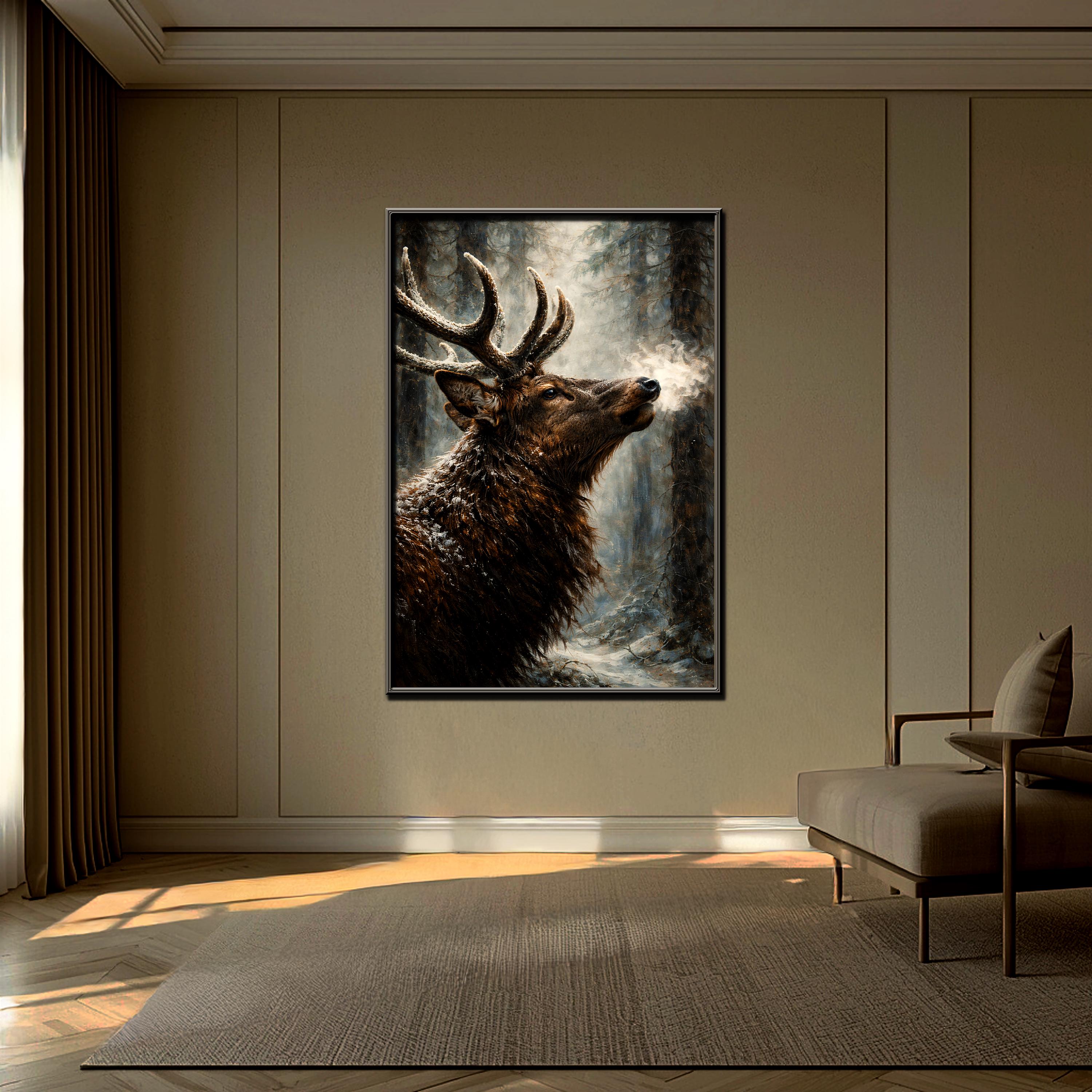 Görkemli Geyik Sanat Baskısı | Rustik Vahşi Yaşam Tablosu