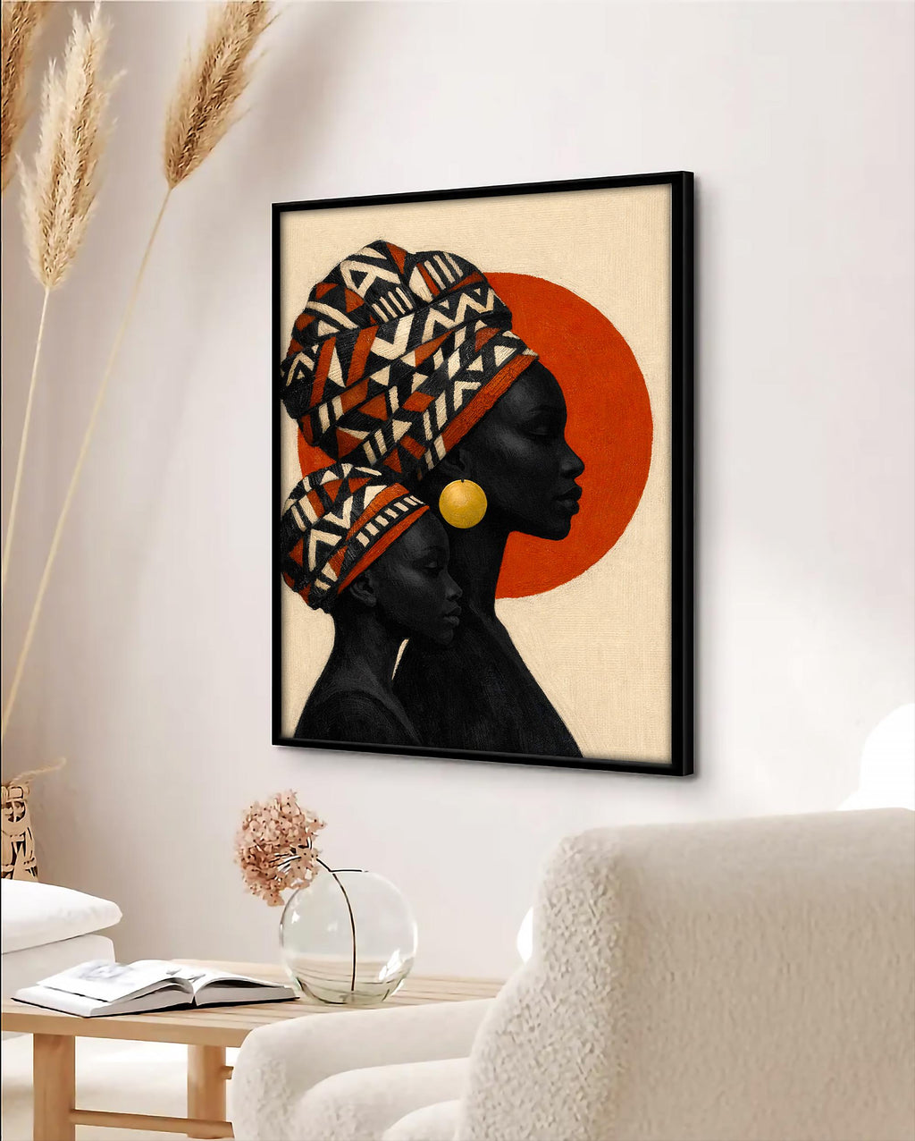 Afrika Anne ve Çocuk Duvar Sanatı, Kültürel Aile Silüeti Baskısı, Afrika Esintili Dekorasyon