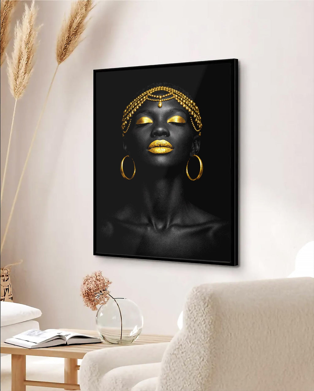 Afrika Kadını Duvar Sanatı | Siyah ve Altın Portre, Lüks Duvar Dekoru