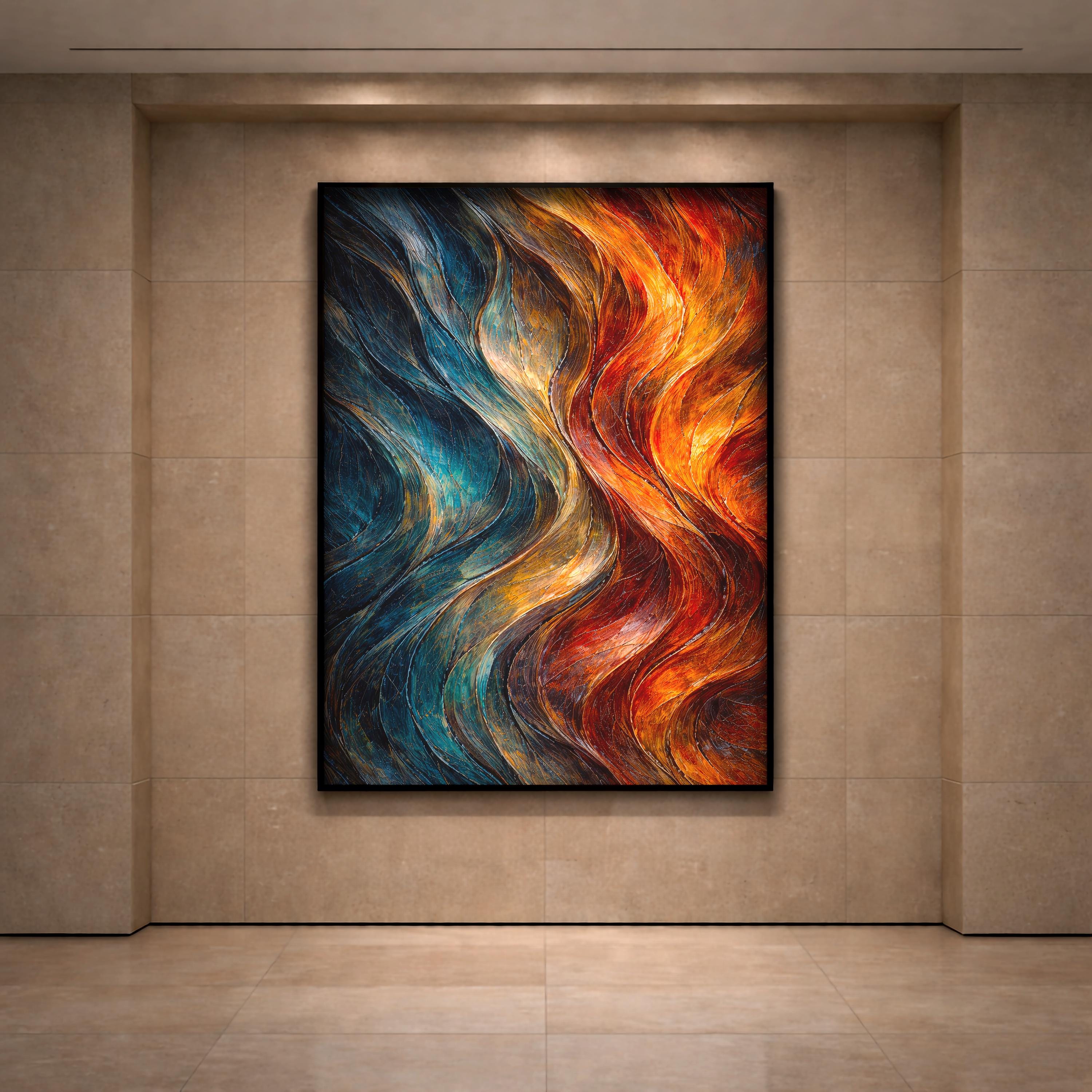 Modern Soyut Duvar Sanatı | Akıcı Dokulu Mavi ve Kırmızı Sanat Eseri