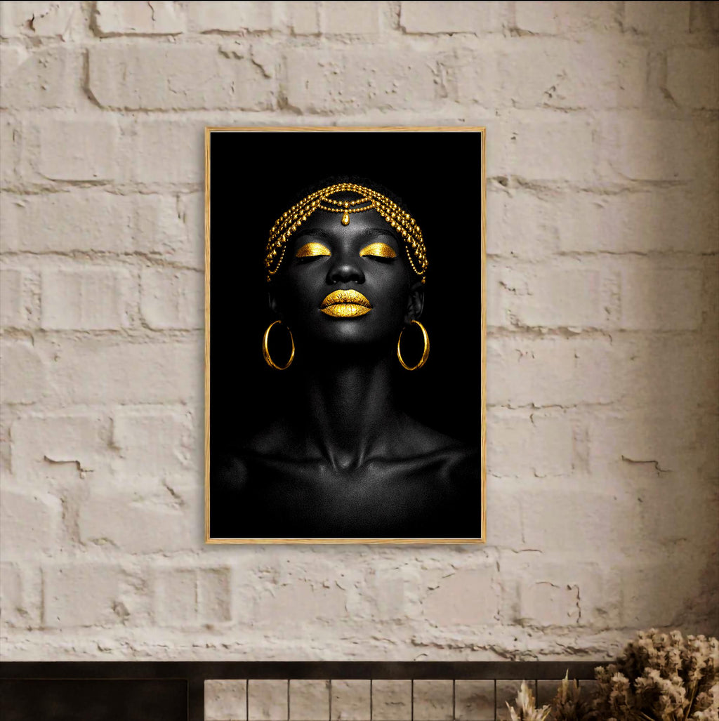 Afrika Kadını Duvar Sanatı | Siyah ve Altın Portre, Lüks Duvar Dekoru