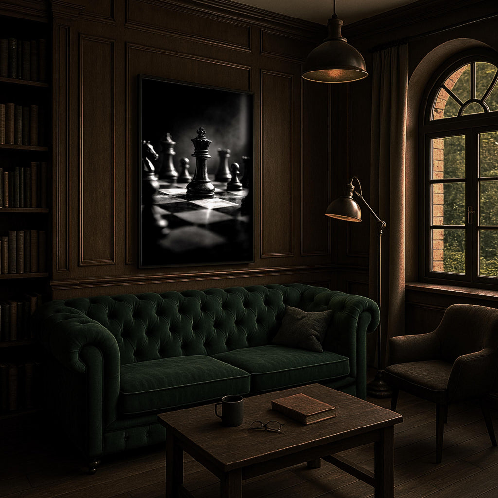 Satranç Tahtası Siyah Beyaz Sanat Baskısı | Modern Ofis Dekorasyonu