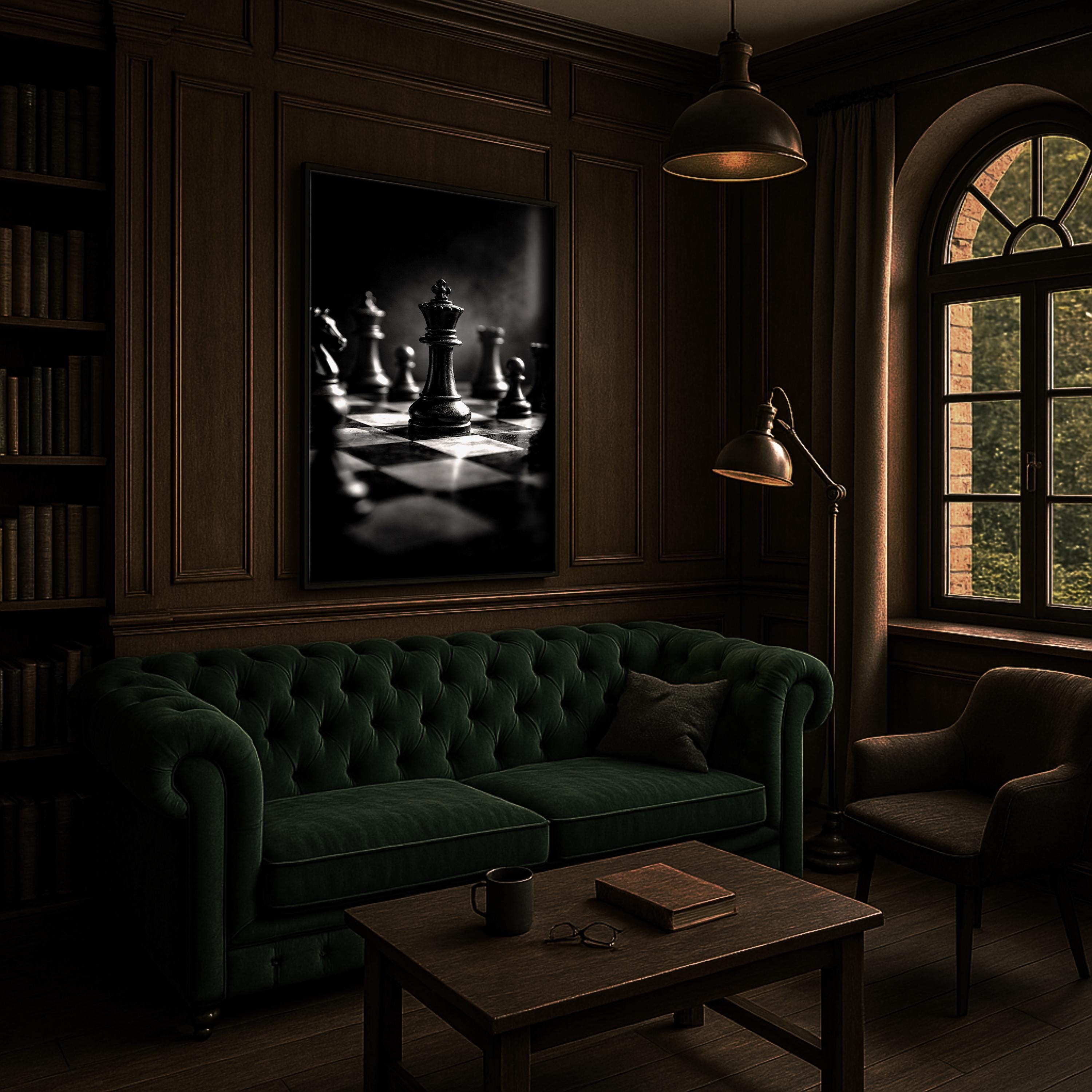 Satranç Tahtası Siyah Beyaz Sanat Baskısı | Modern Ofis Dekorasyonu