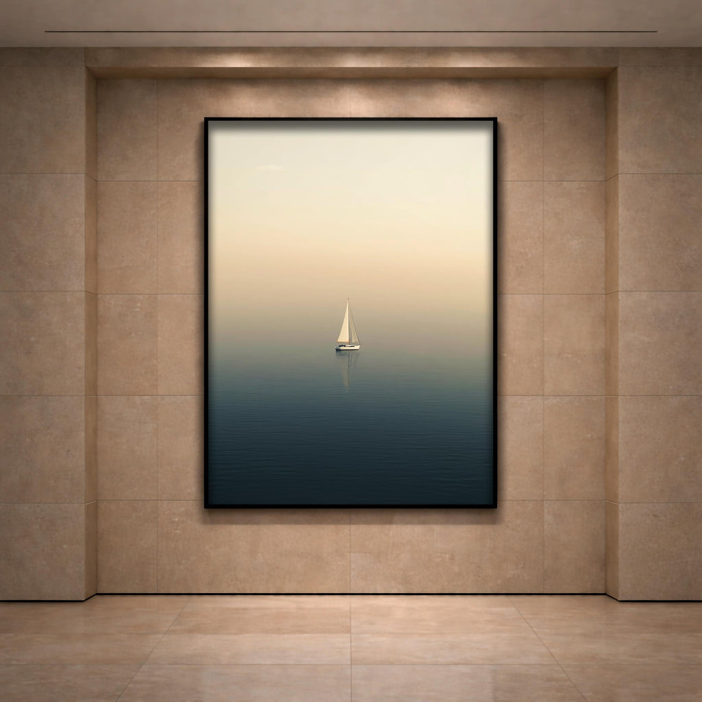 Minimalist Yelkenli Duvar Sanatı | Sakin Denizcilik Temalı Okyanus Baskısı, Modern Sahil Posteri