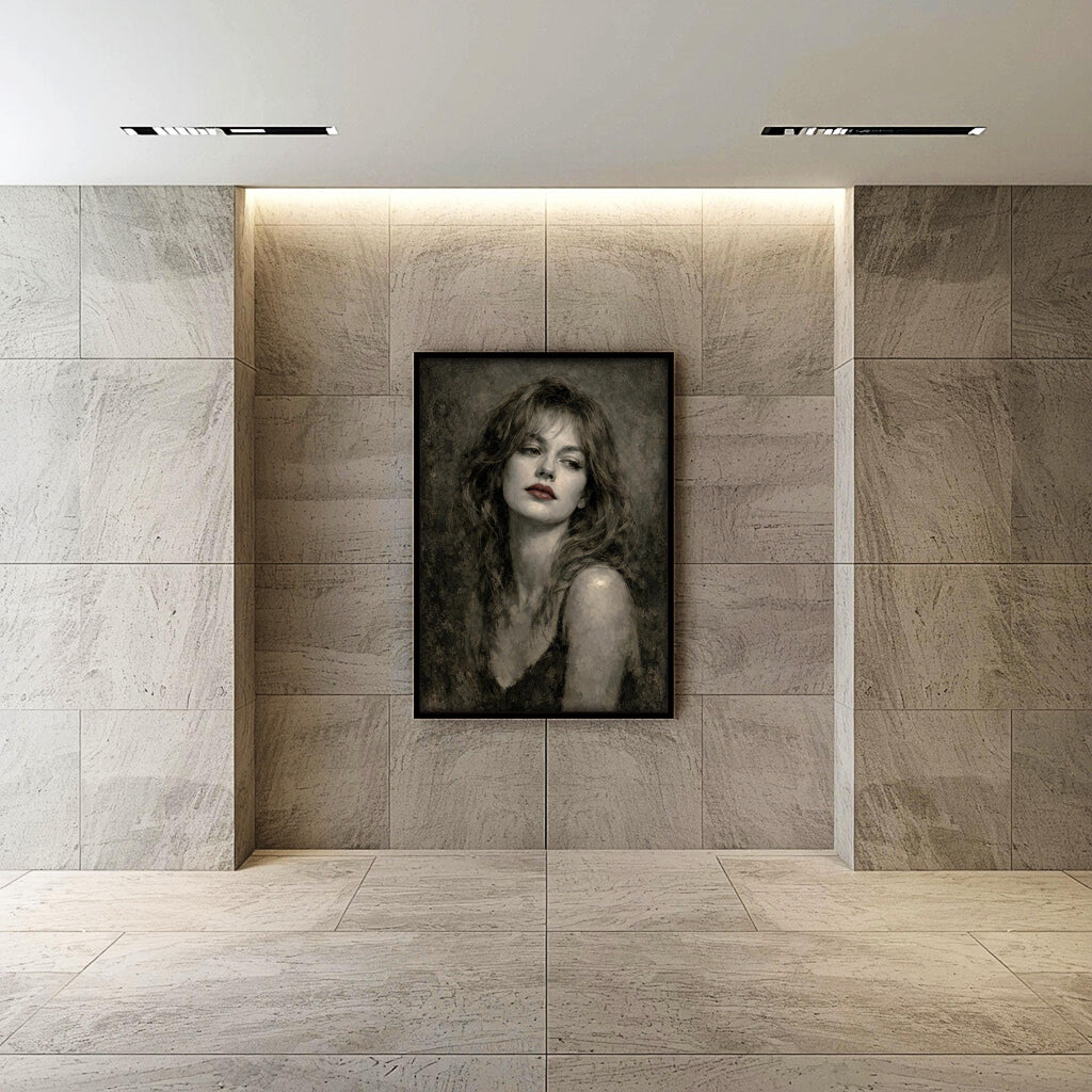 Noir Kadın Portresi Sanat Baskısı | Siyah Beyaz ve Kırmızı Vurgular