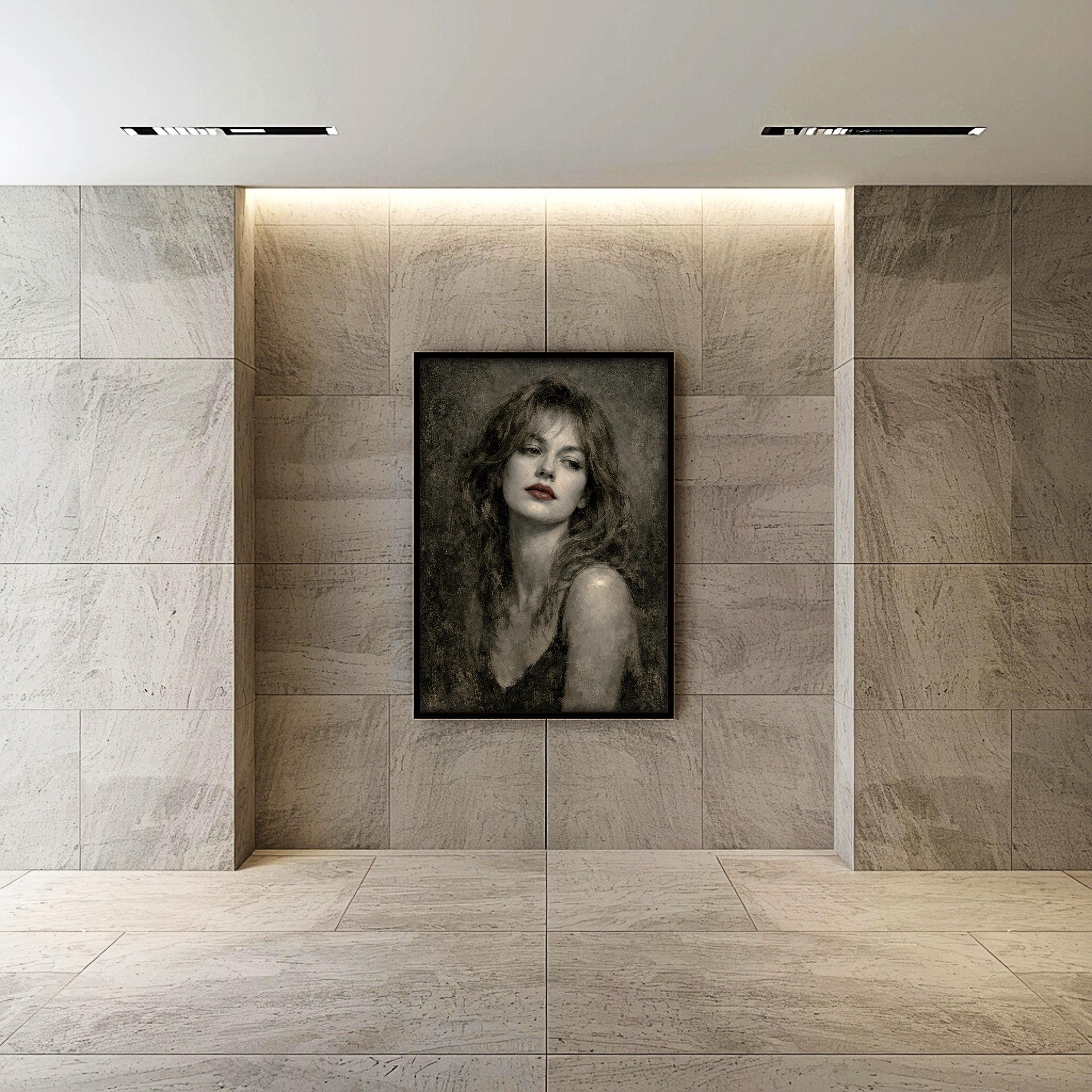 Noir Kadın Portresi Sanat Baskısı | Siyah Beyaz ve Kırmızı Vurgular