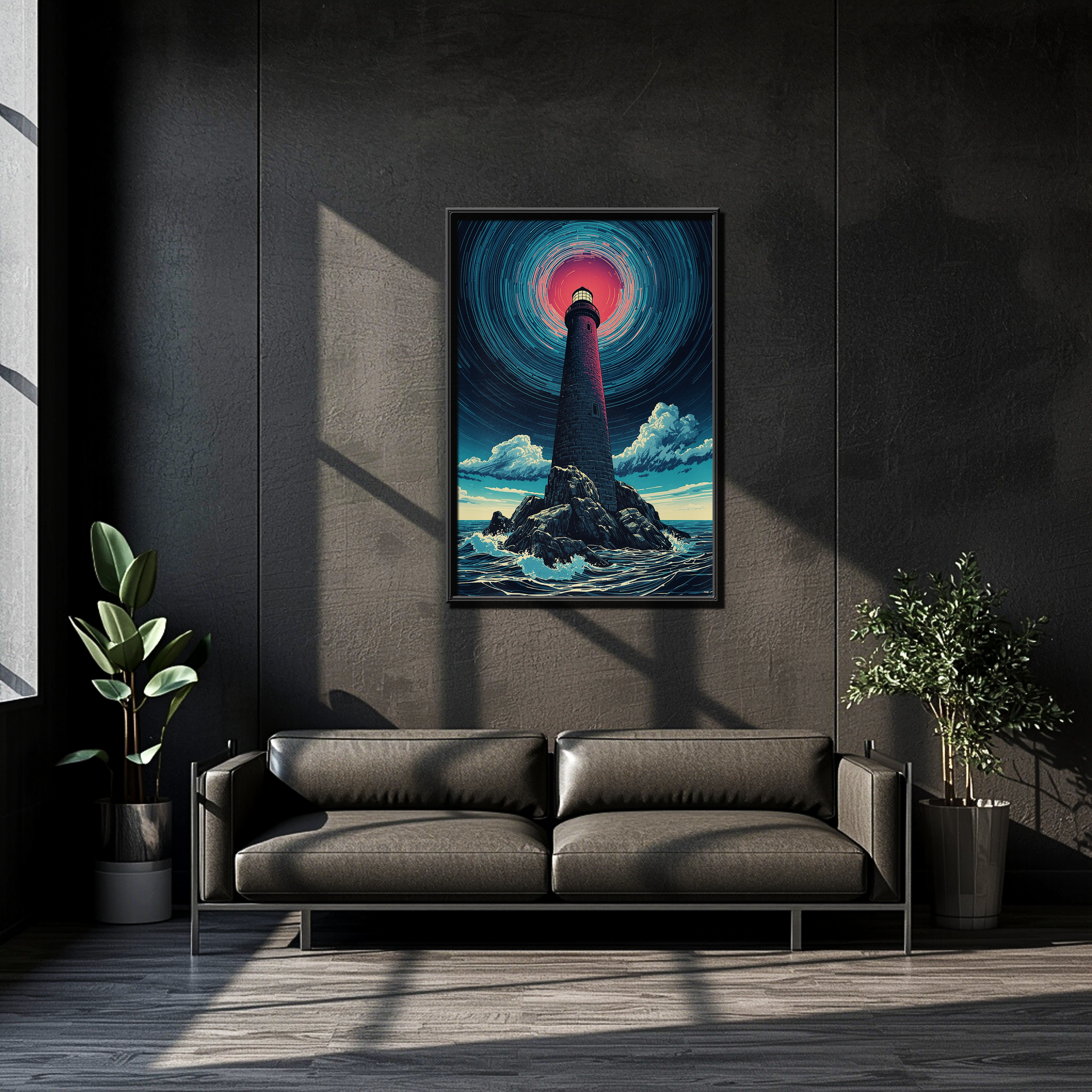 Yol Gösteren Işık Çerçeveli Duvar Sanatı | Minimalist Deniz Feneri Ev Dekorasyonu