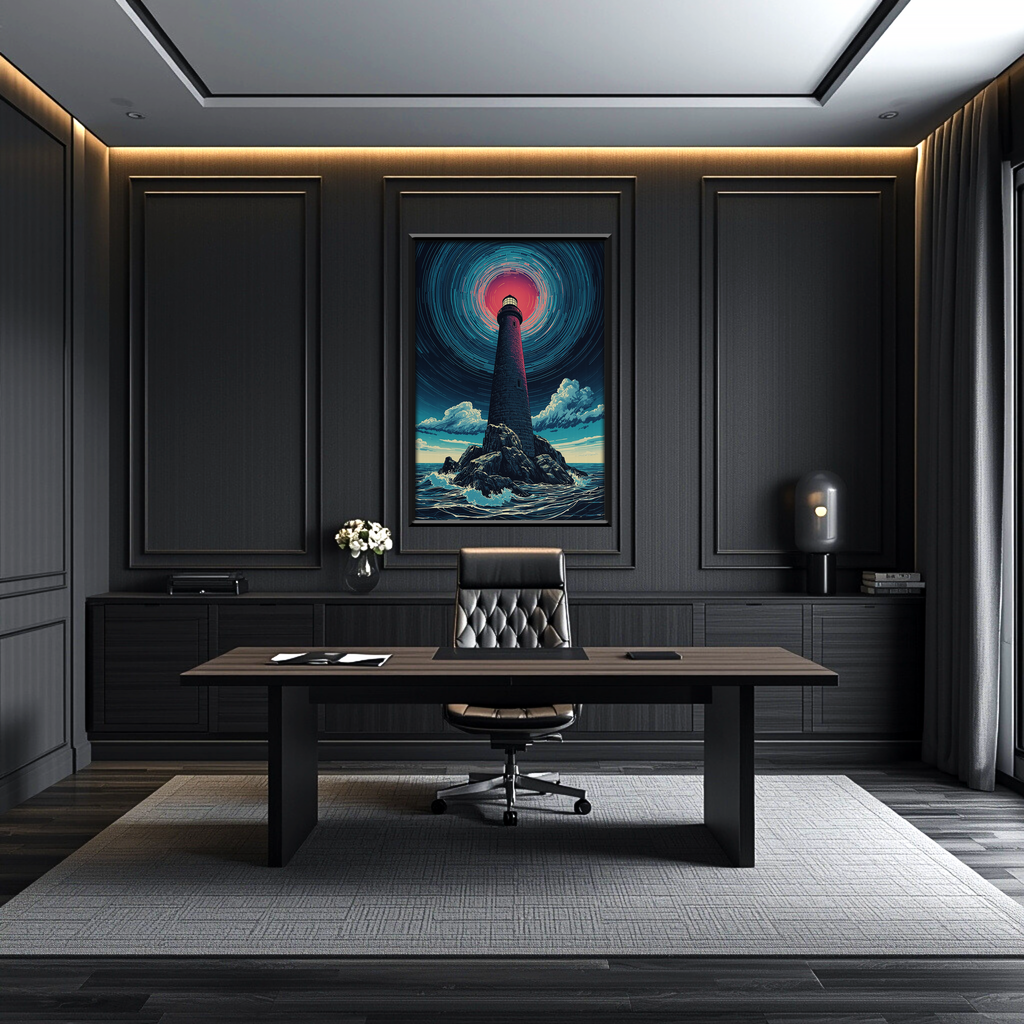 Yol Gösteren Işık Çerçeveli Duvar Sanatı | Minimalist Deniz Feneri Ev Dekorasyonu