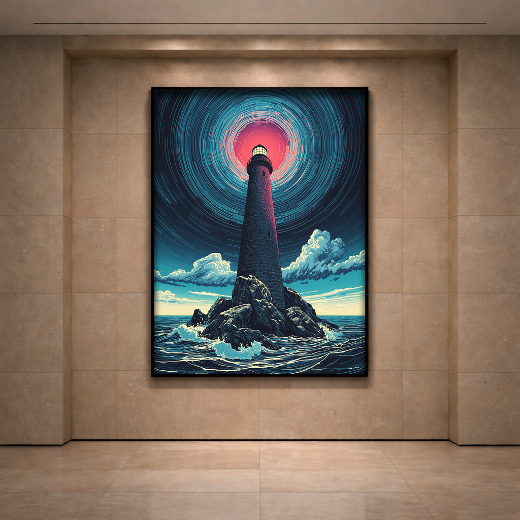 Yol Gösteren Işık Çerçeveli Duvar Sanatı | Minimalist Deniz Feneri Ev Dekorasyonu