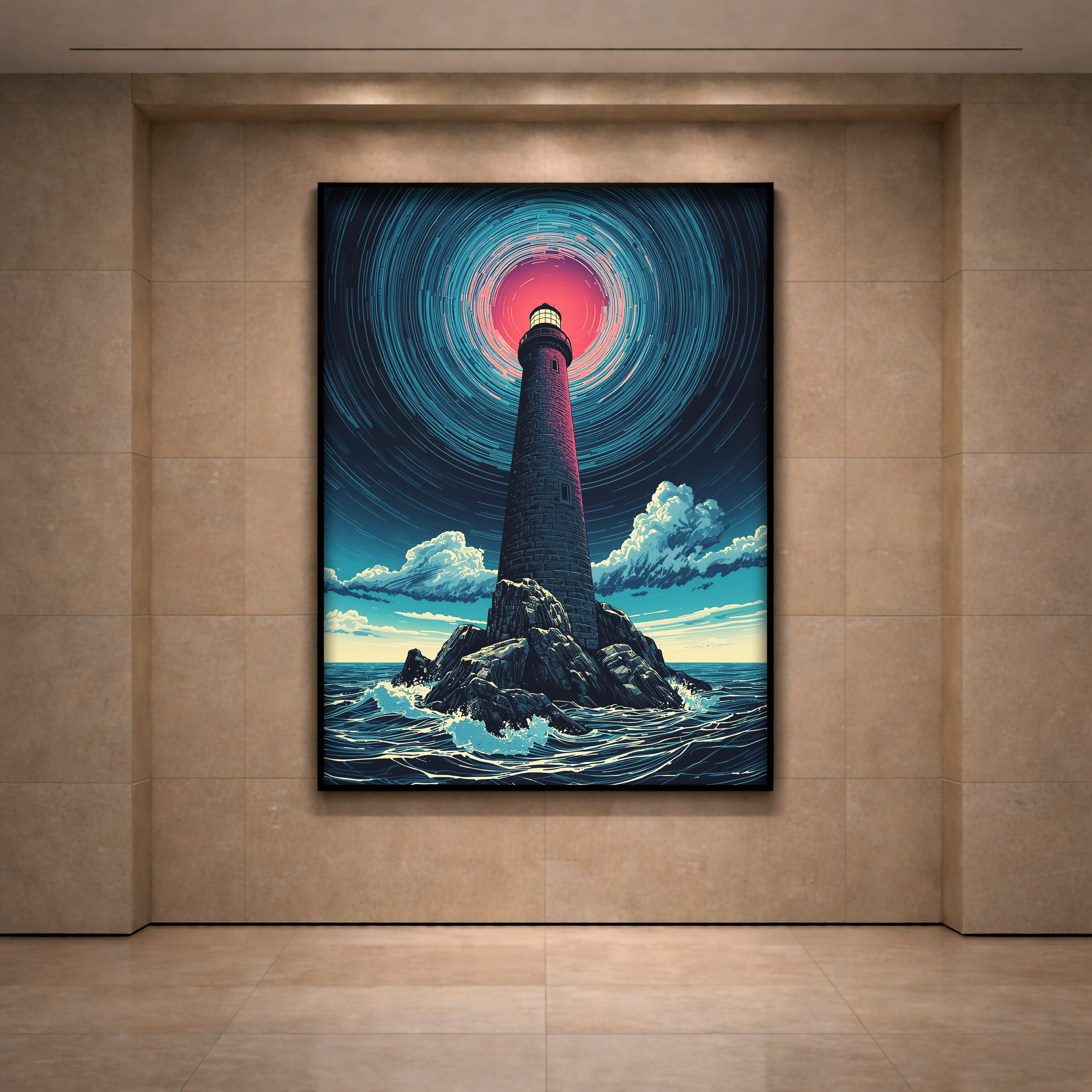 Yol Gösteren Işık Çerçeveli Duvar Sanatı | Minimalist Deniz Feneri Ev Dekorasyonu
