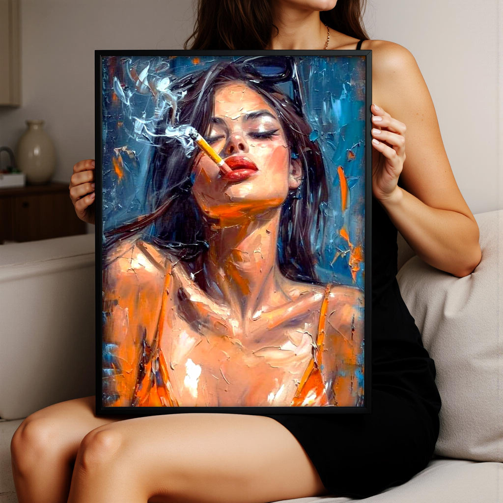 Moody Woman Portrait Art | Cinematic Editorial Style, Pine Frame