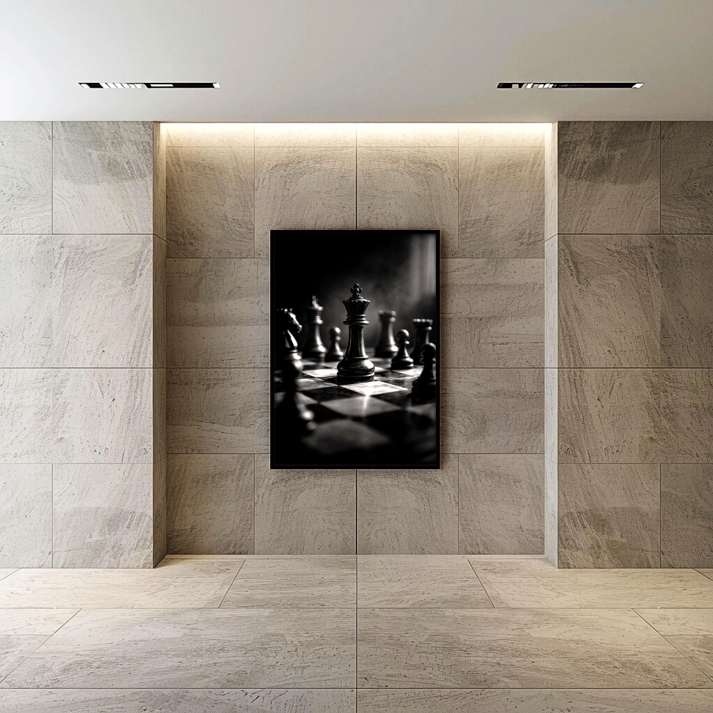 Satranç Tahtası Siyah Beyaz Sanat Baskısı | Modern Ofis Dekorasyonu