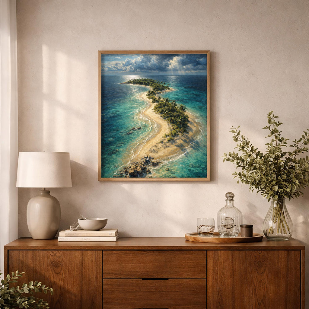 Tropical Island Aerial View Framed Poster, Turquoise Ocean Art
