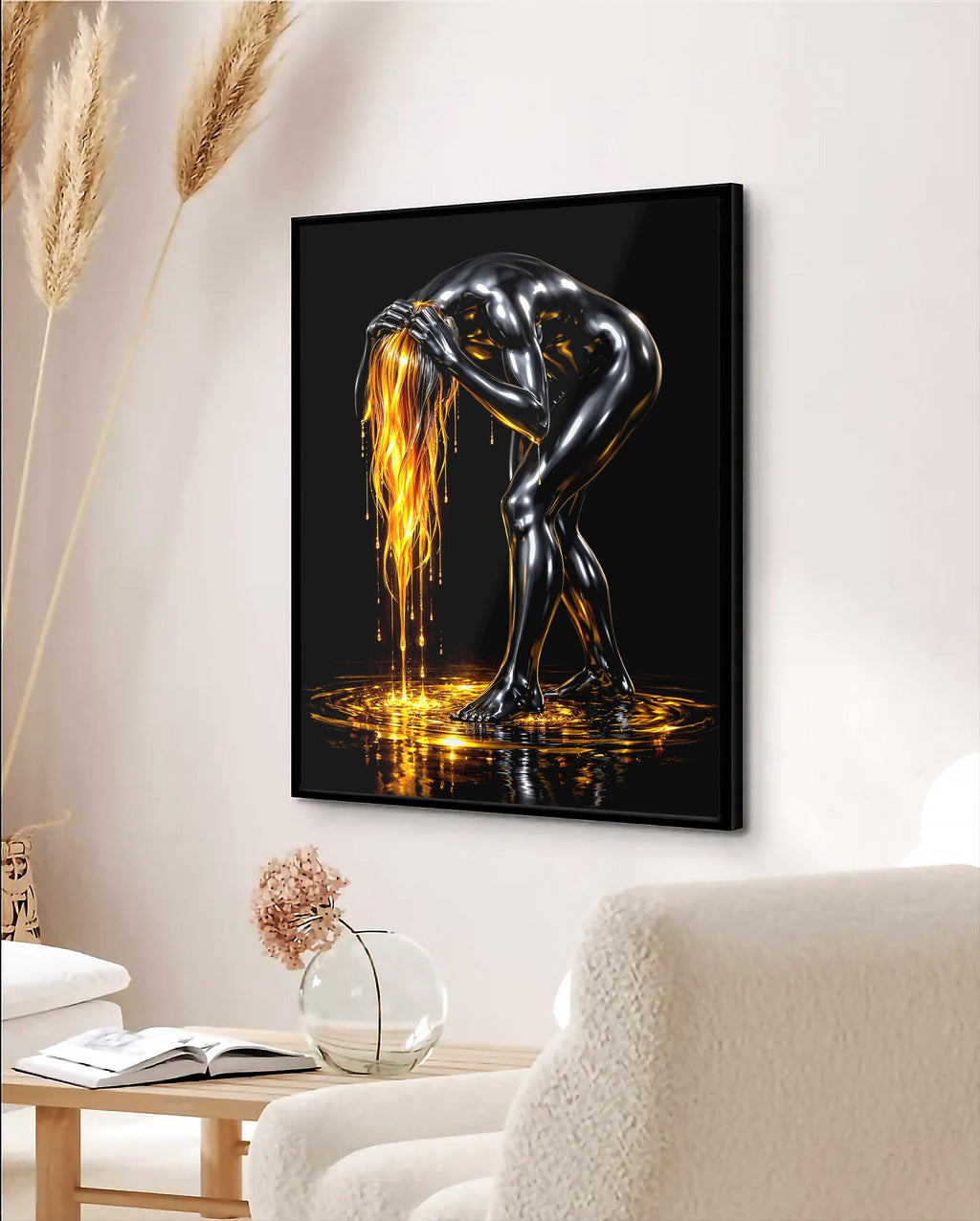 Soyut Siyah ve Altın Duvar Sanatı | Modern Lüks Duvar Dekoru