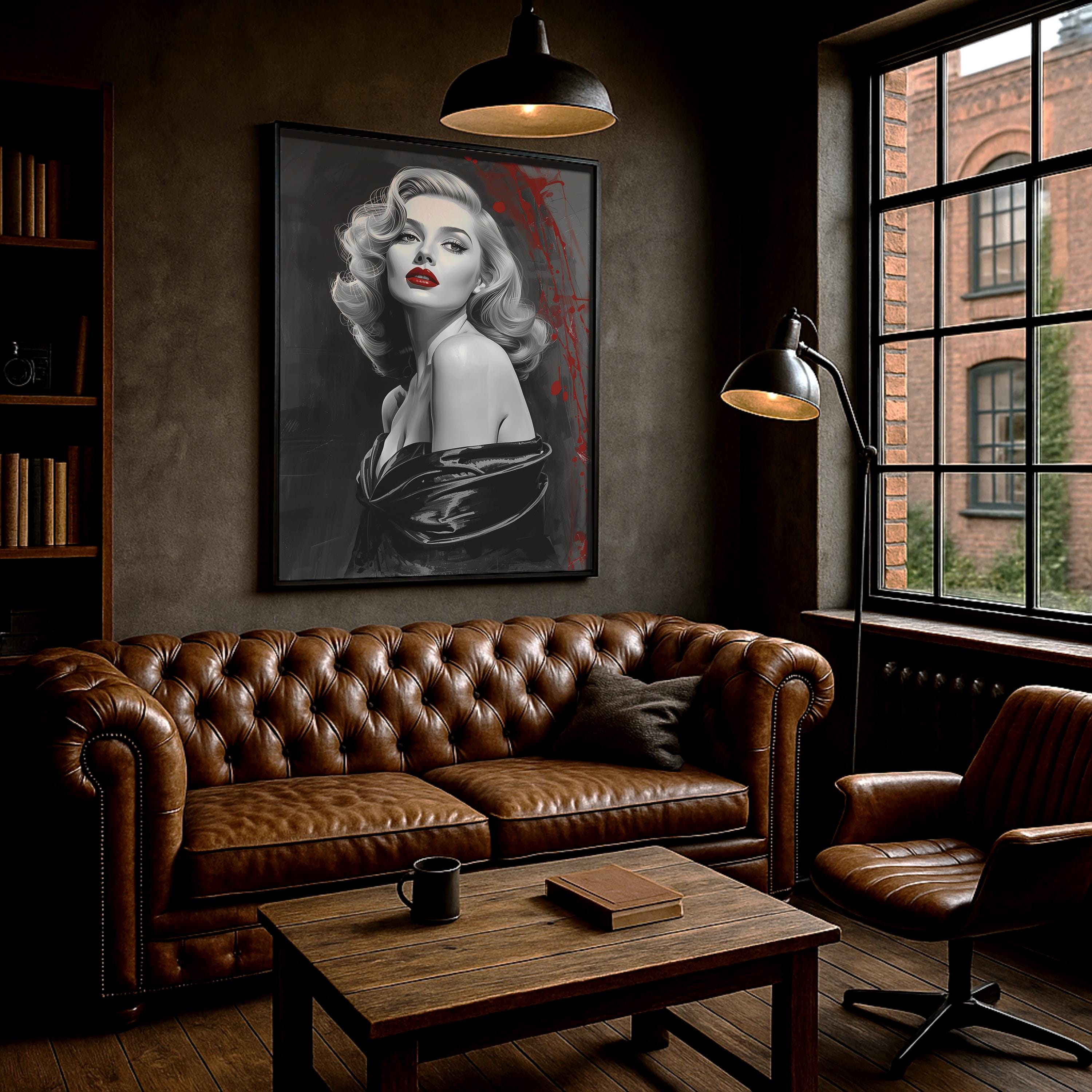 Vintage Hollywood Glamour Duvar Sanatı | Siyah Beyaz Noir Portre Baskısı, Zarif Kadınsı Dekorasyon