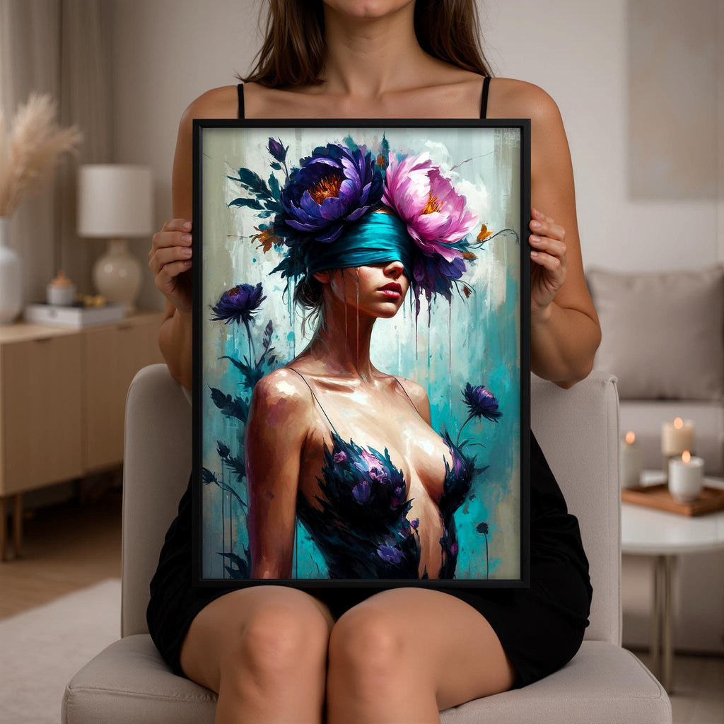 Çiçekli Soyut Kadın Duvar Sanatı | Modern Kadın Portresi Baskısı | Çağdaş Dikkat Çekici Dekorasyon