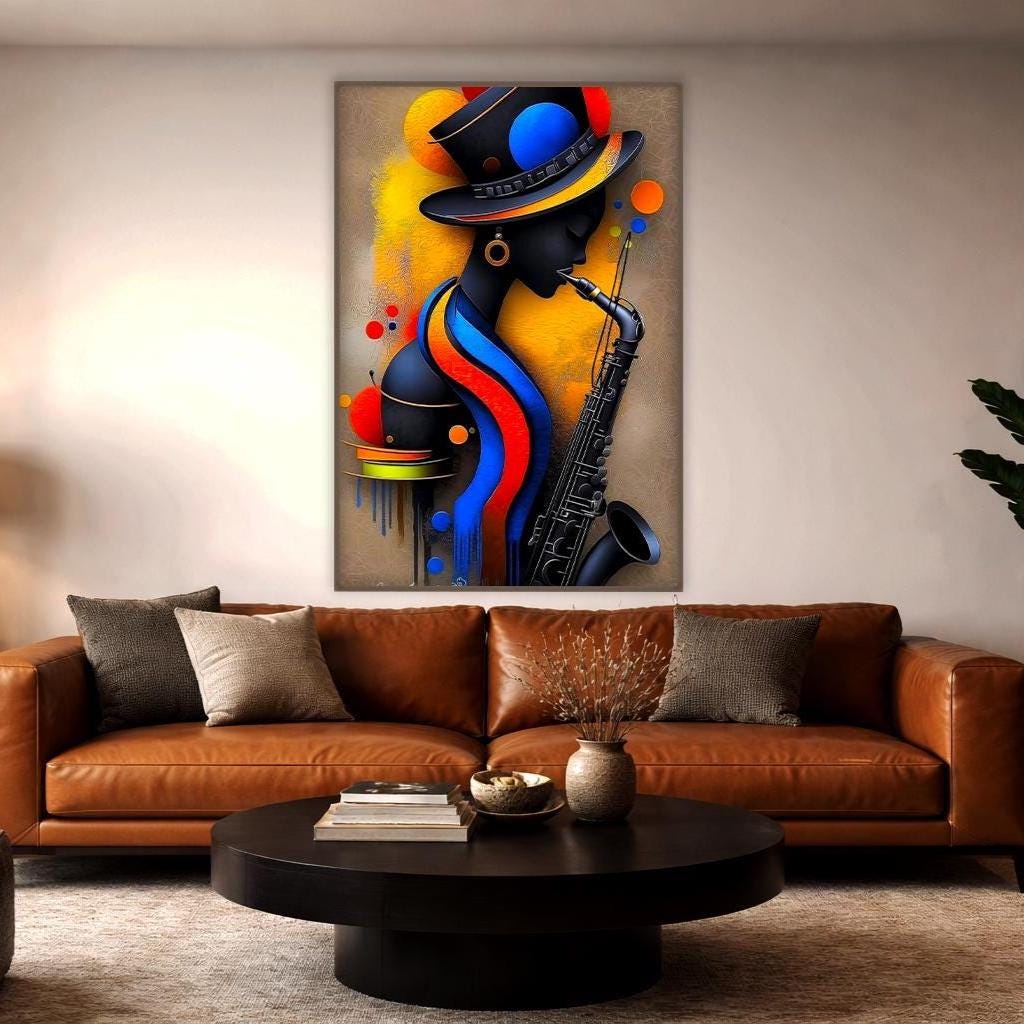 Caz Serenadı: Soyut Diva Çerçeveli Poster – Cesur Renkler ve Melodik Canlılık