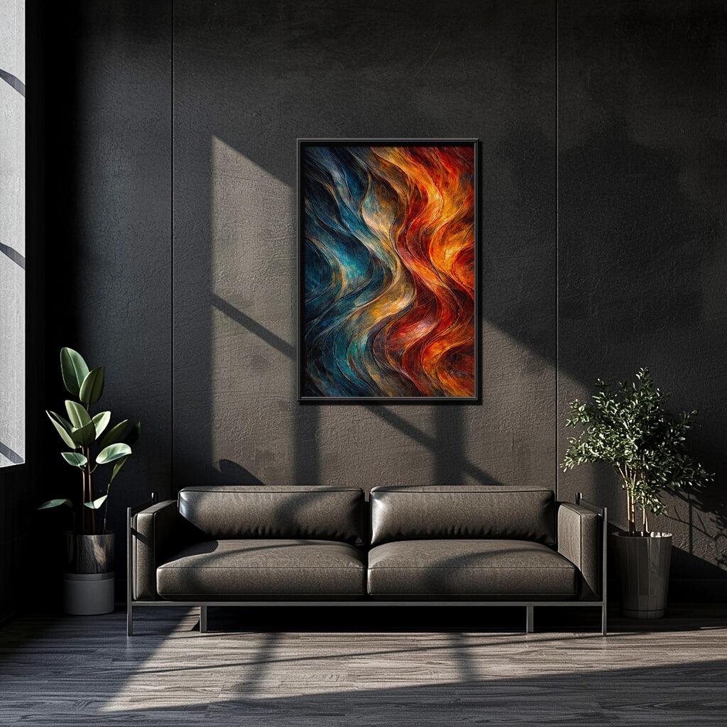 Modern Soyut Duvar Sanatı | Akıcı Dokulu Mavi ve Kırmızı Sanat Eseri