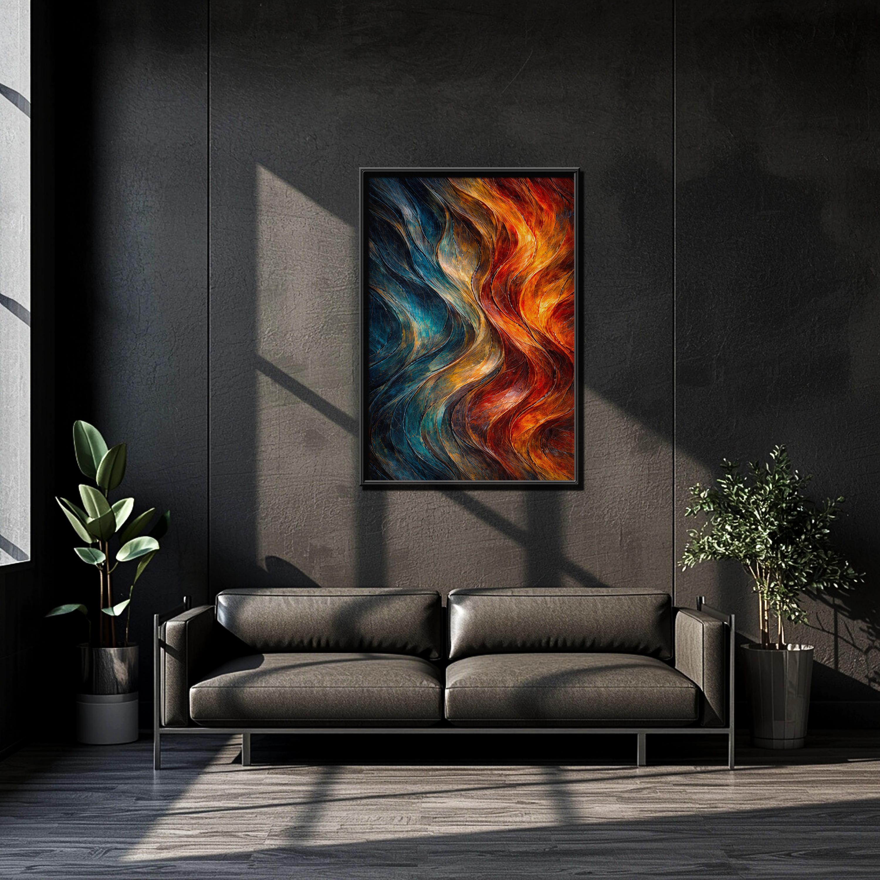 Modern Soyut Duvar Sanatı | Akıcı Dokulu Mavi ve Kırmızı Sanat Eseri