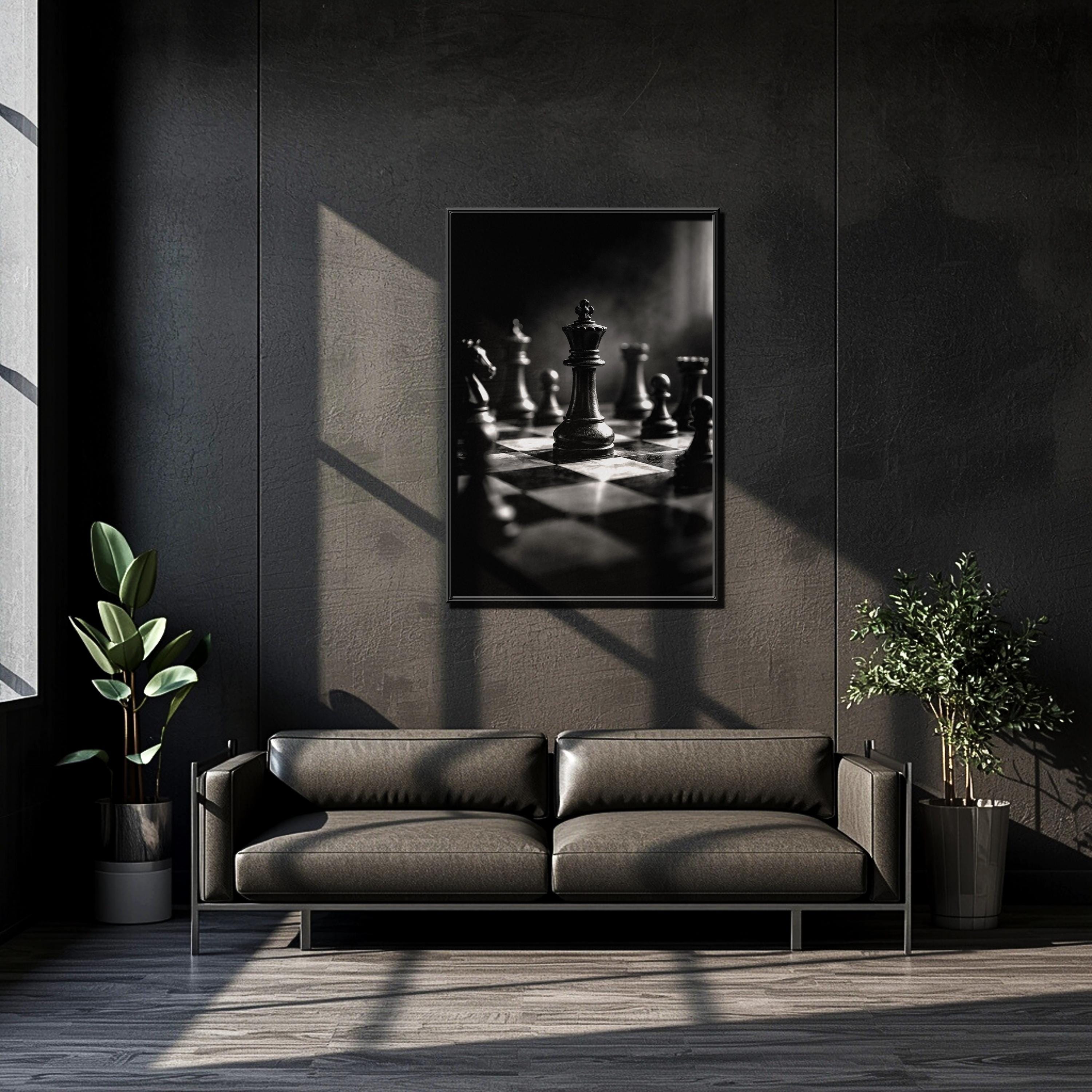 Satranç Tahtası Siyah Beyaz Sanat Baskısı | Modern Ofis Dekorasyonu