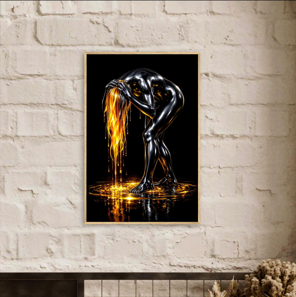 Soyut Siyah ve Altın Duvar Sanatı | Modern Lüks Duvar Dekoru