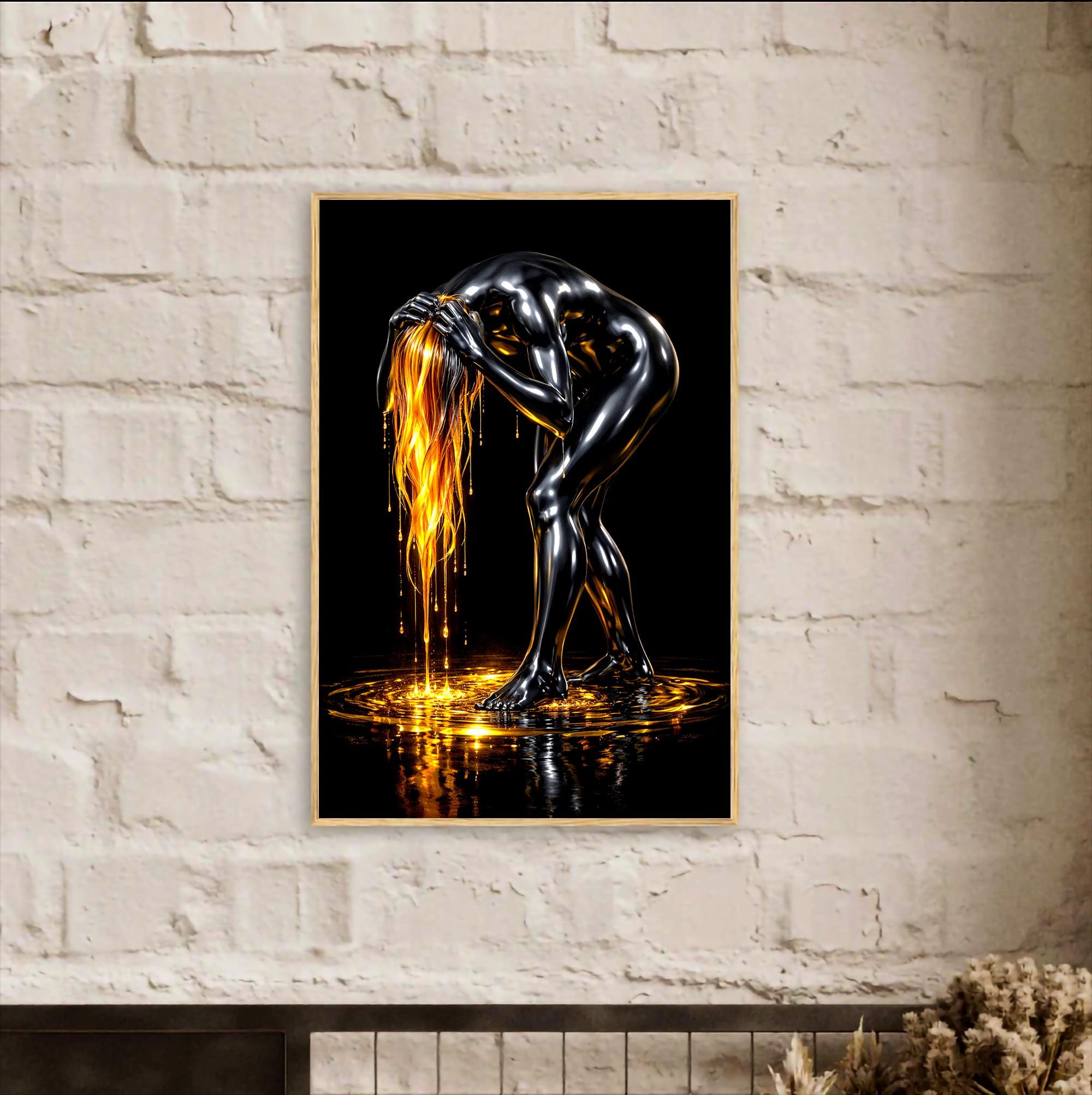 Soyut Siyah ve Altın Duvar Sanatı | Modern Lüks Duvar Dekoru