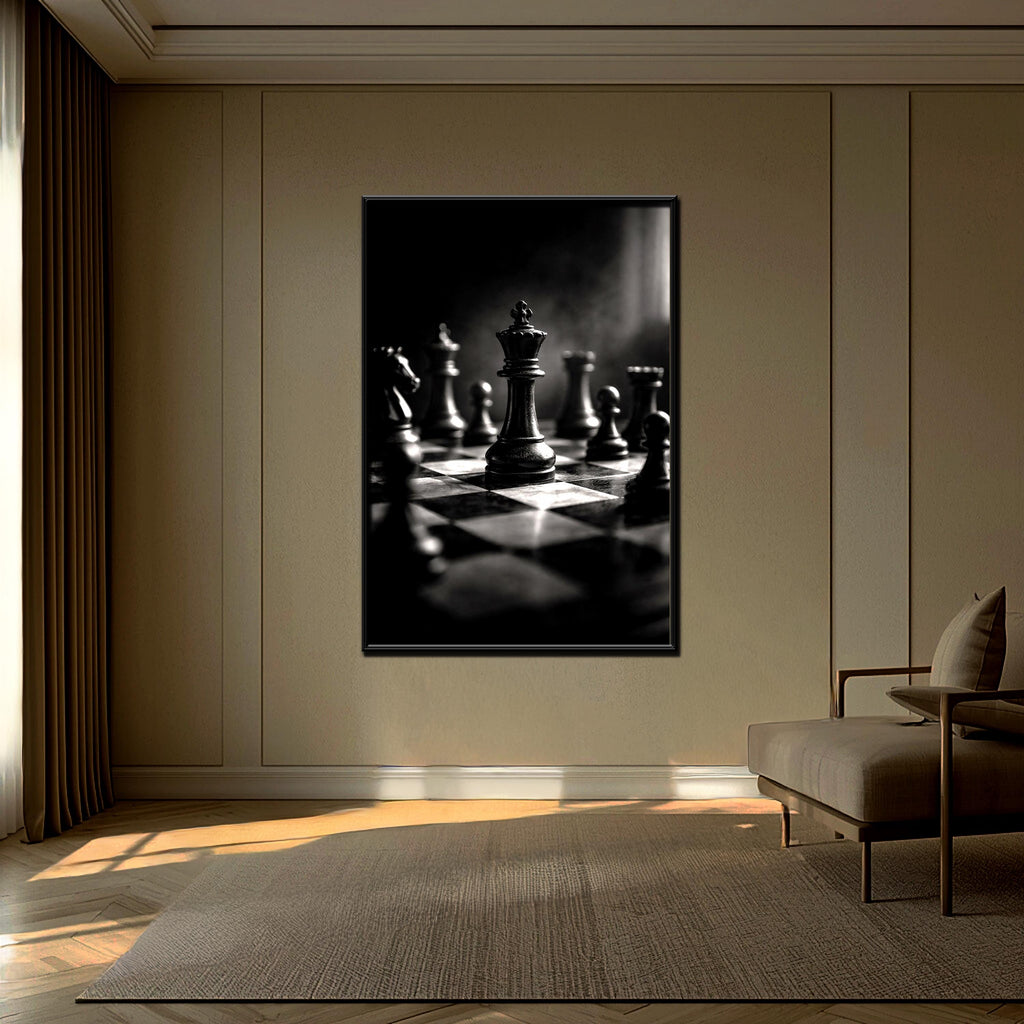 Satranç Tahtası Siyah Beyaz Sanat Baskısı | Modern Ofis Dekorasyonu