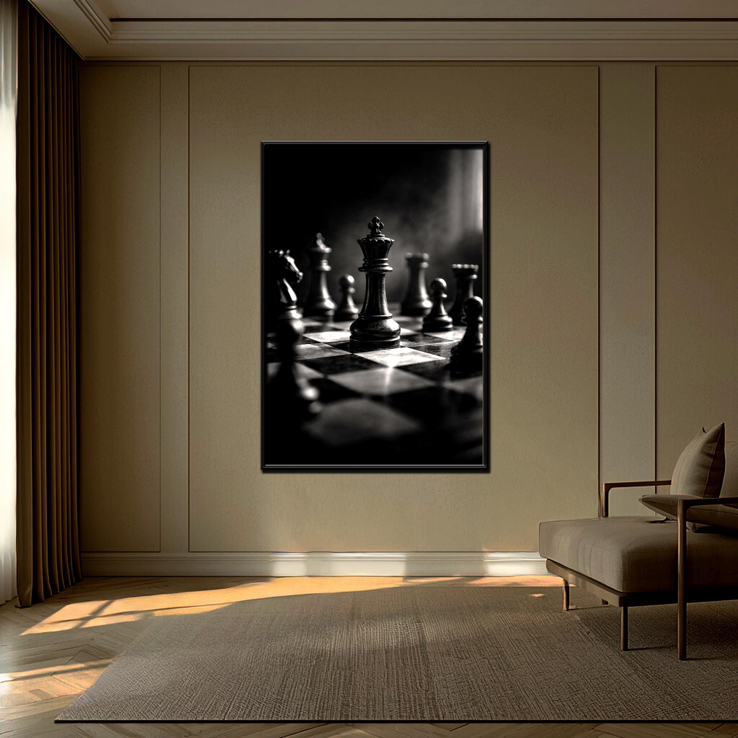 Satranç Tahtası Siyah Beyaz Sanat Baskısı | Modern Ofis Dekorasyonu