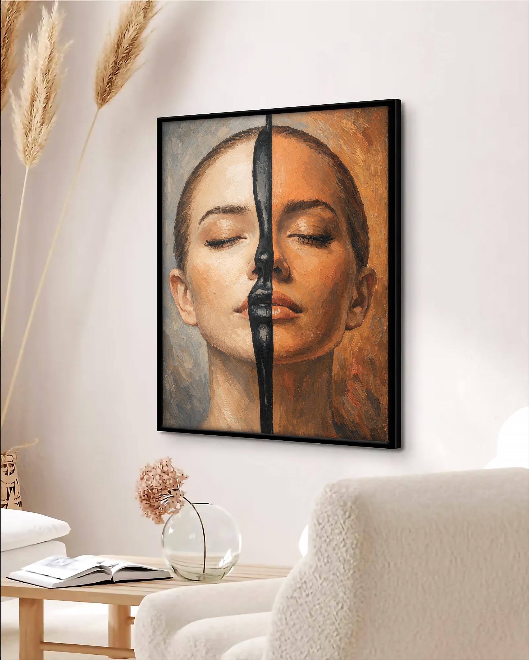 Soyut Kadın Portresi Ahşap Çerçeveli Poster - Modern Mekanlar İçin İfade Sanatı