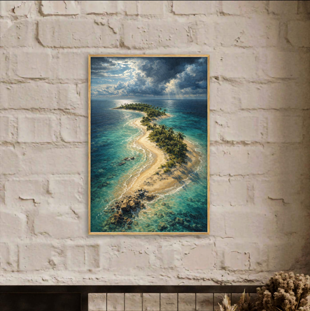 Tropical Island Aerial View Framed Poster, Turquoise Ocean Art