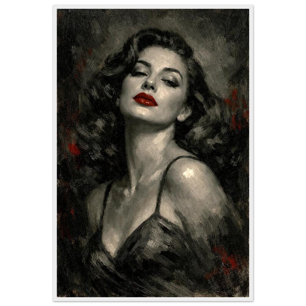 Ava Gardner Portresi | Vintage Cazibe, Kırmızı Dudaklar Sanatı