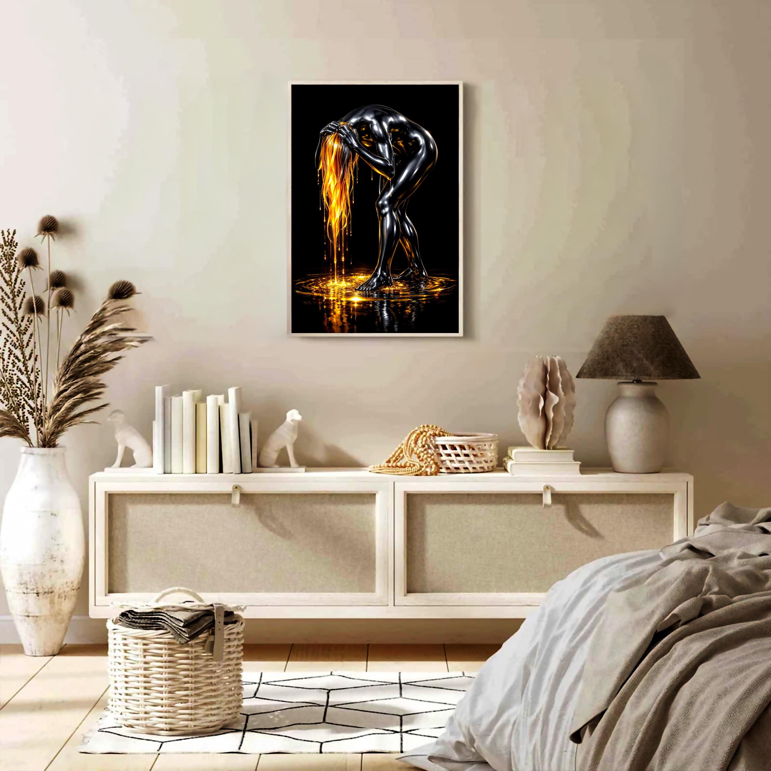 Soyut Siyah ve Altın Duvar Sanatı | Modern Lüks Duvar Dekoru