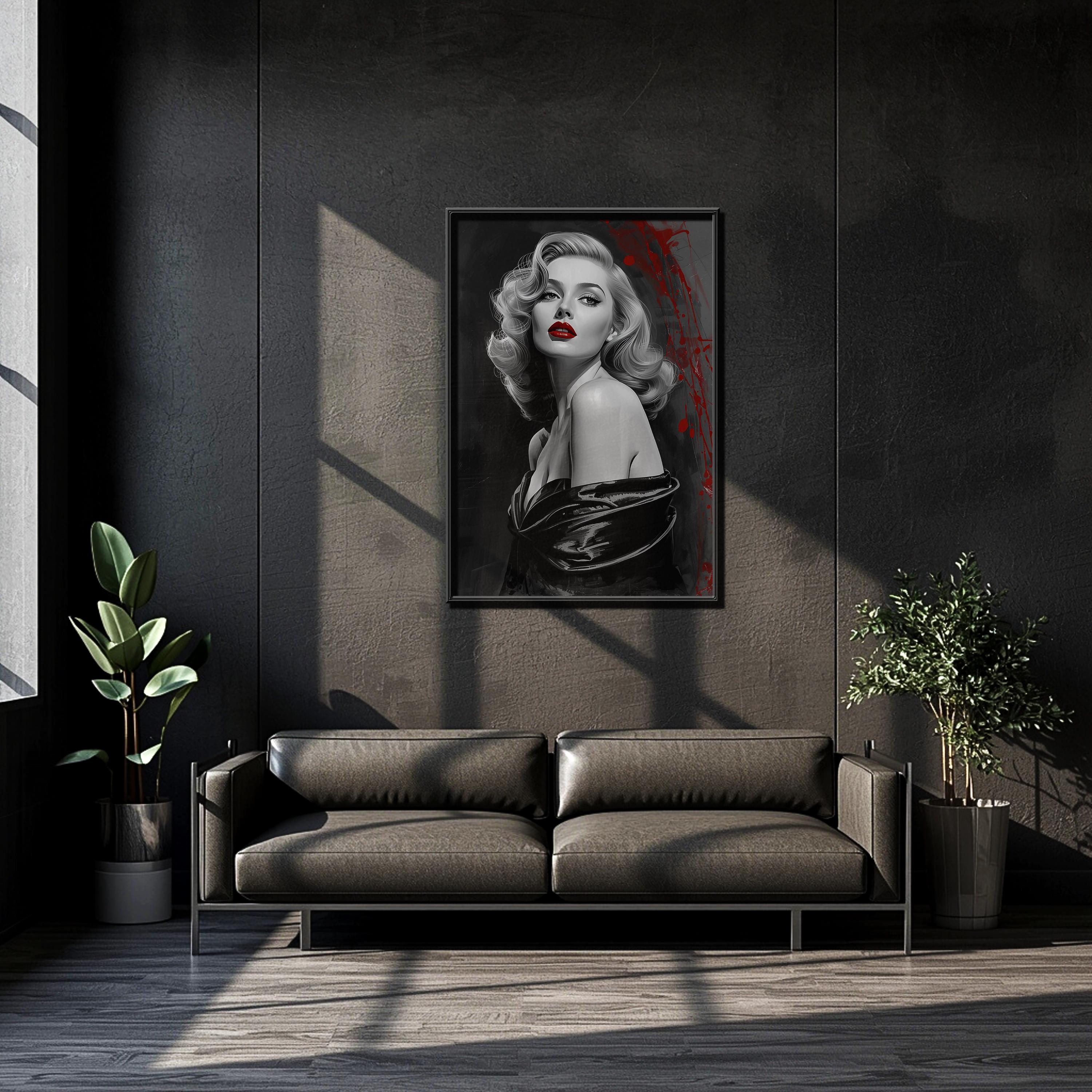 Vintage Hollywood Glamour Duvar Sanatı | Siyah Beyaz Noir Portre Baskısı, Zarif Kadınsı Dekorasyon