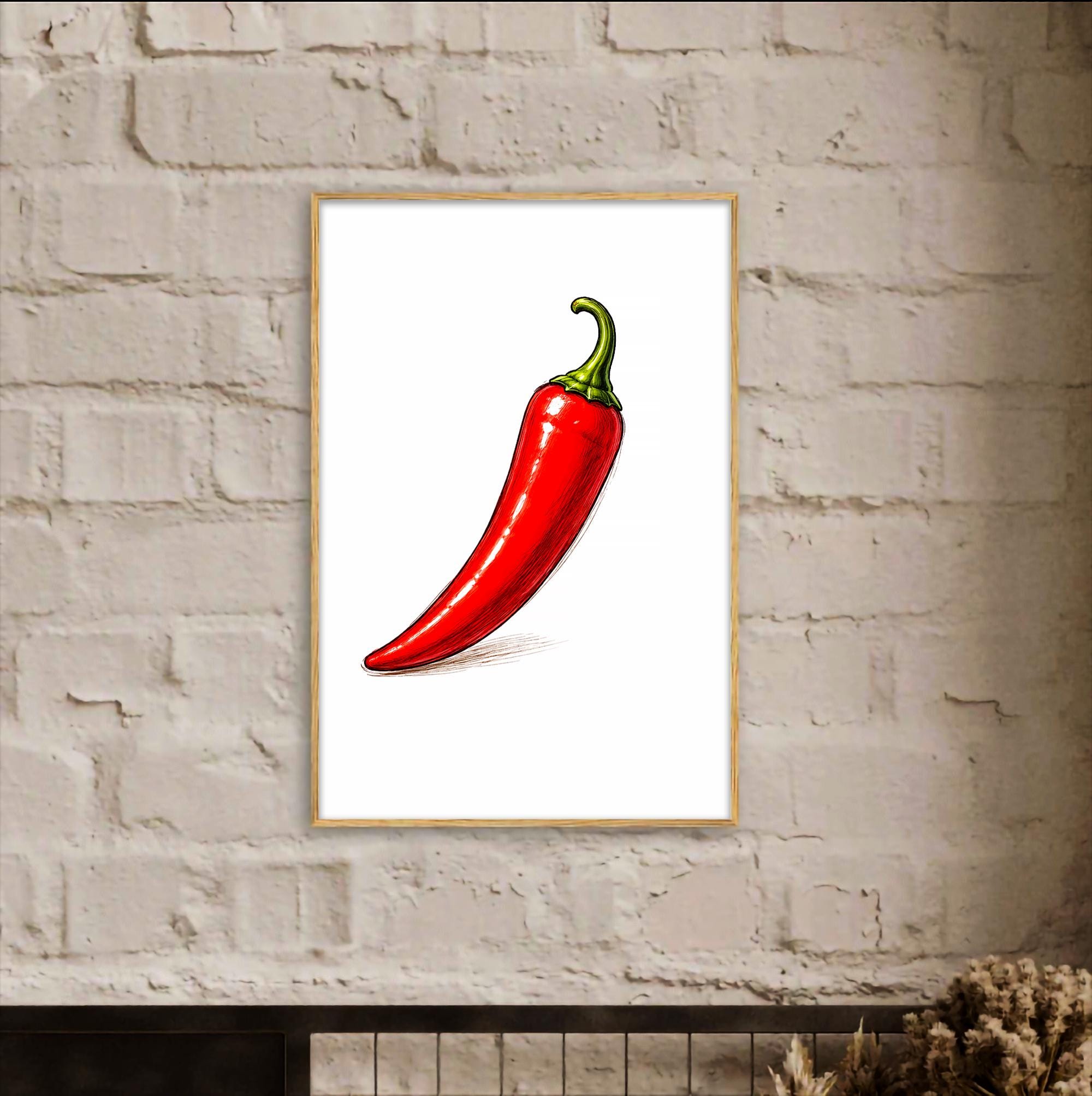 Ateşli Kırmızı Biber: Cesur ve Canlı Çerçeveli Poster – Dekorasyonunuza Renk Katın!