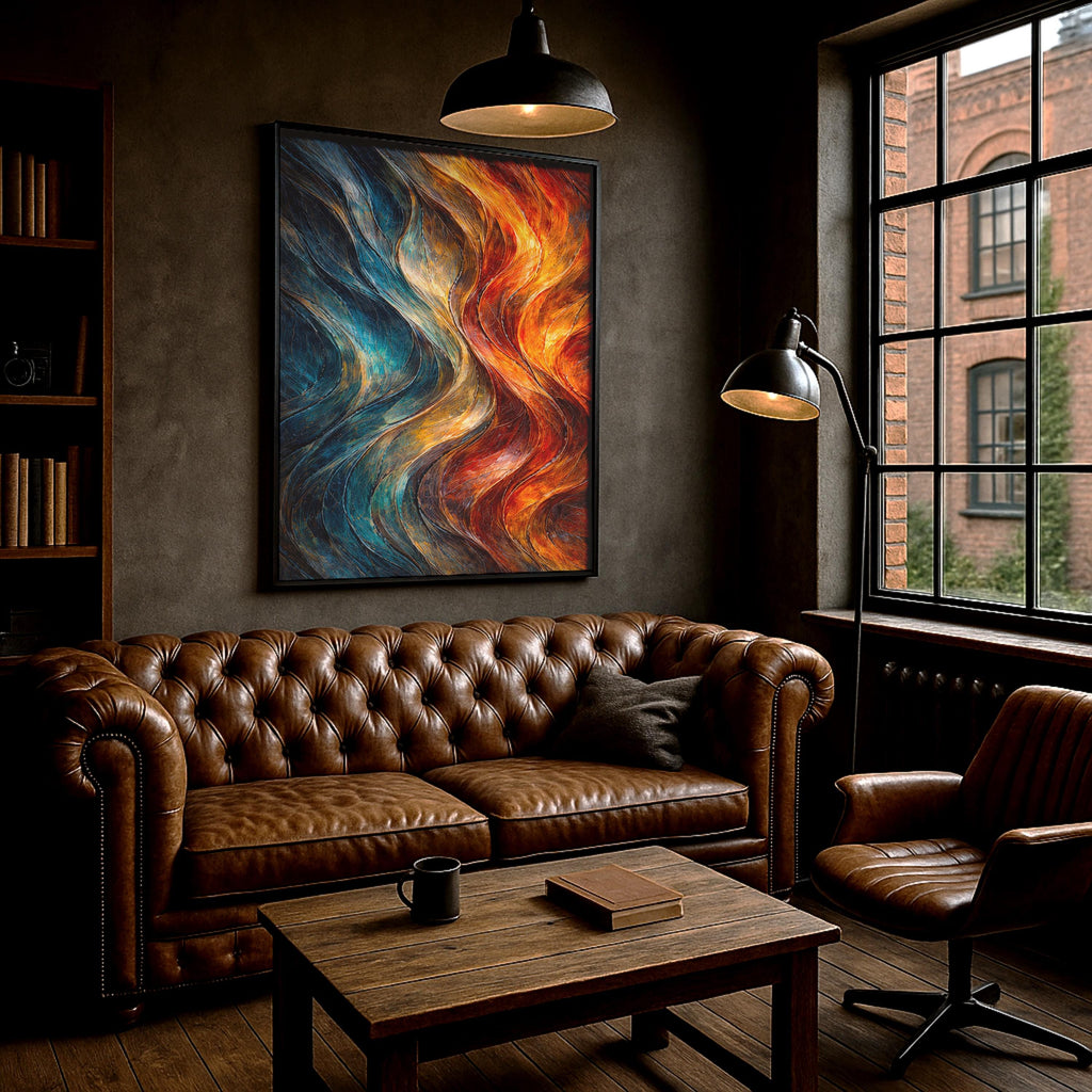 Modern Soyut Duvar Sanatı | Akıcı Dokulu Mavi ve Kırmızı Sanat Eseri