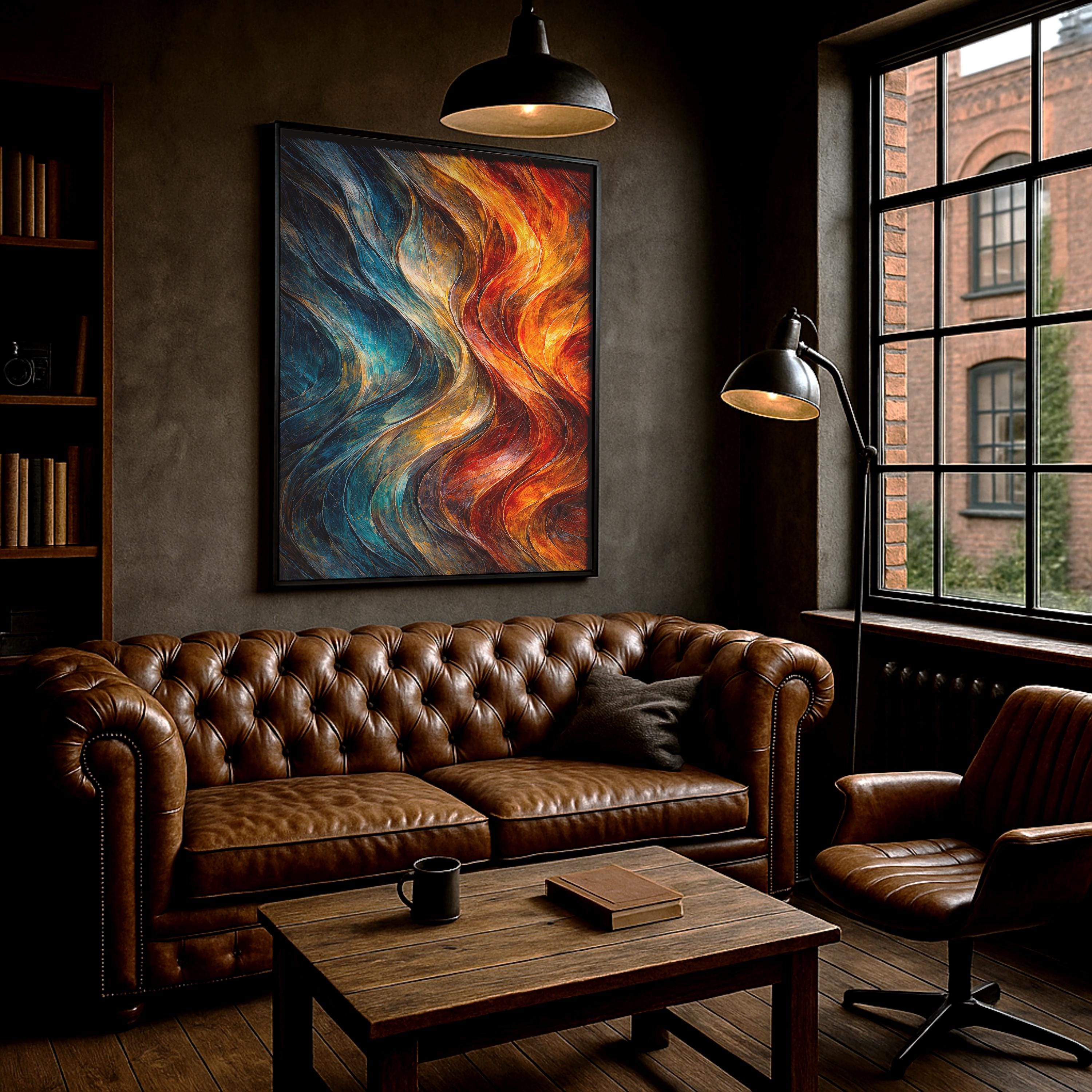 Modern Soyut Duvar Sanatı | Akıcı Dokulu Mavi ve Kırmızı Sanat Eseri